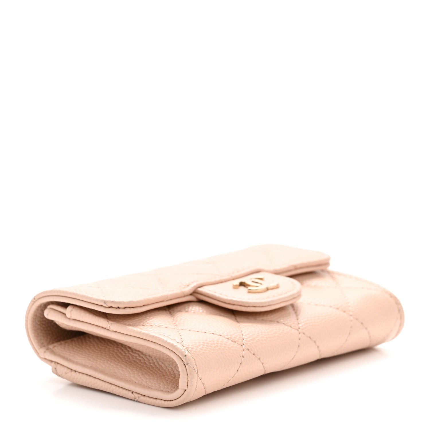Caviar Quilted Flap Card Holder Wallet Light Beige