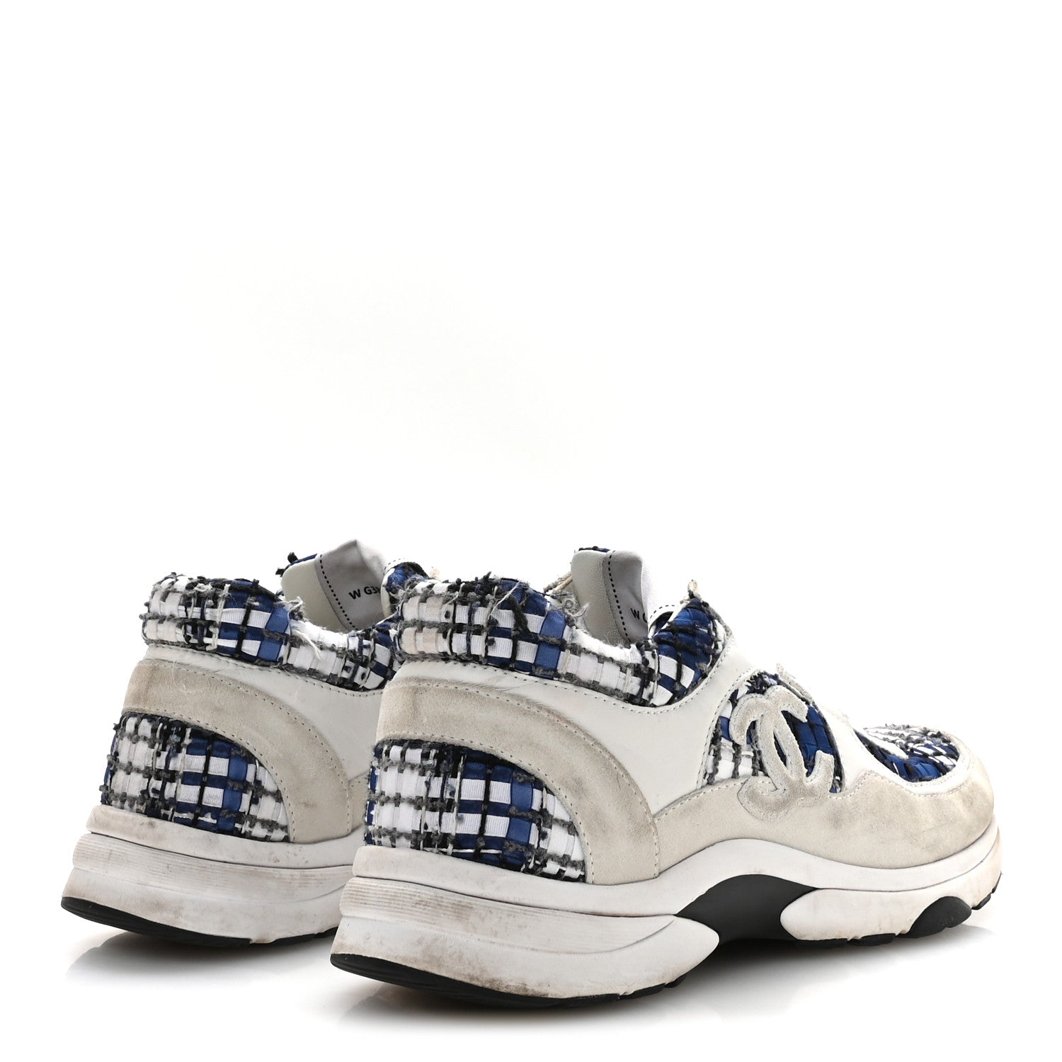 Tweed Suede Calfskin Womens CC Sneakers 39.5 Dark Blue Black Grey White
