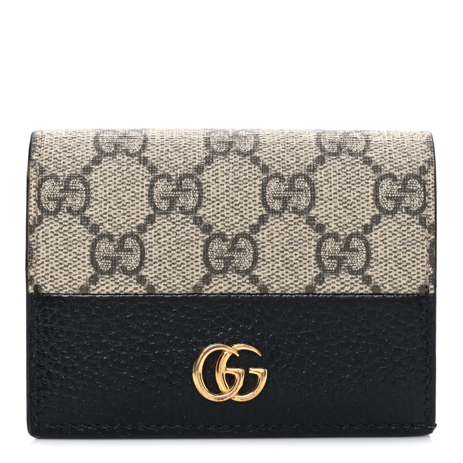 Dollar Calfskin GG Supreme Monogram GG Marmont Card Case Black Beige Ebony