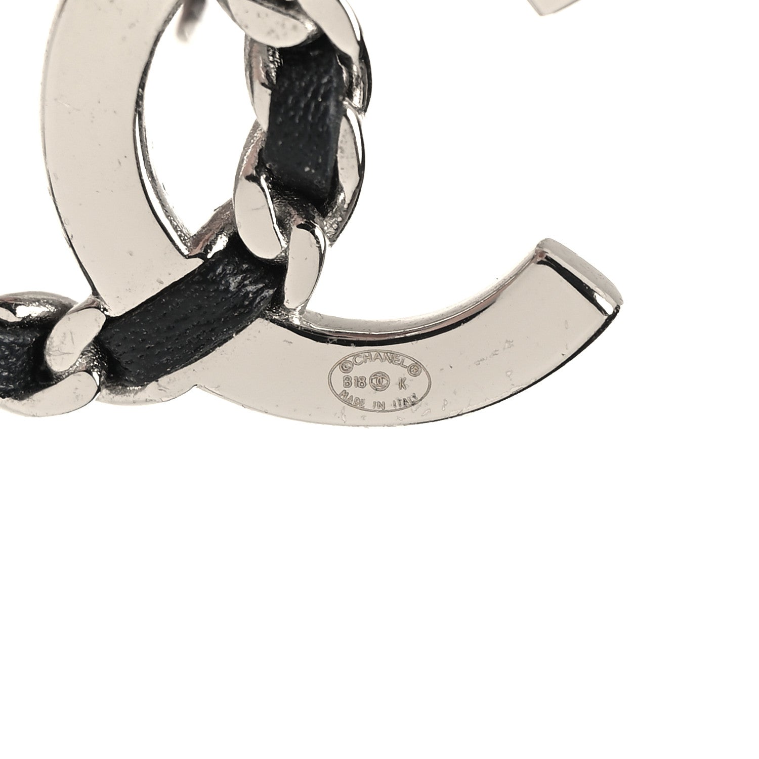 Crystal Baguette Lambskin Chain CC Vintage Allure Stud Earrings Black Silver