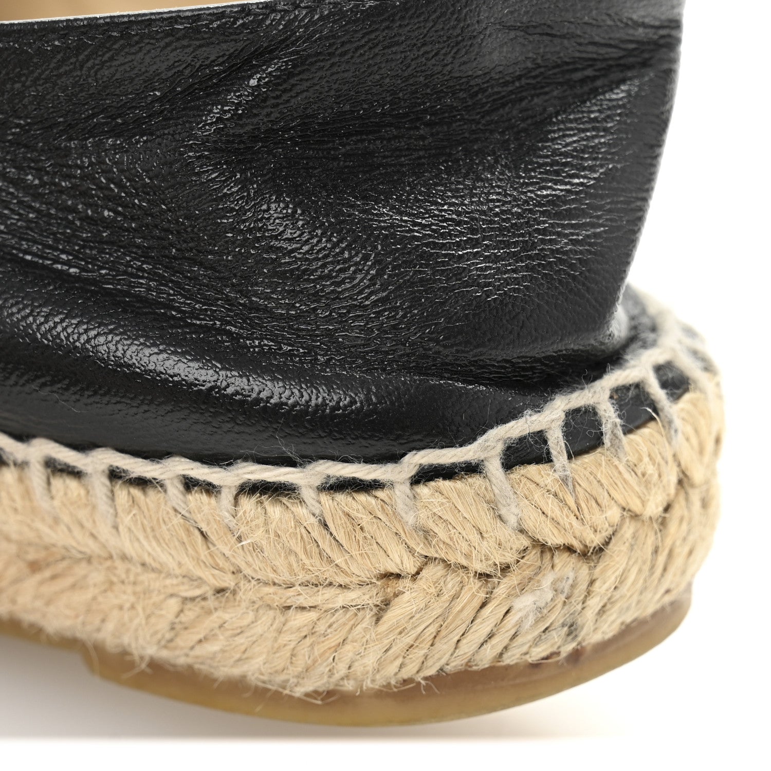 Patent Calfskin Metallic Goatskin CC Espadrilles 36 Black Silver