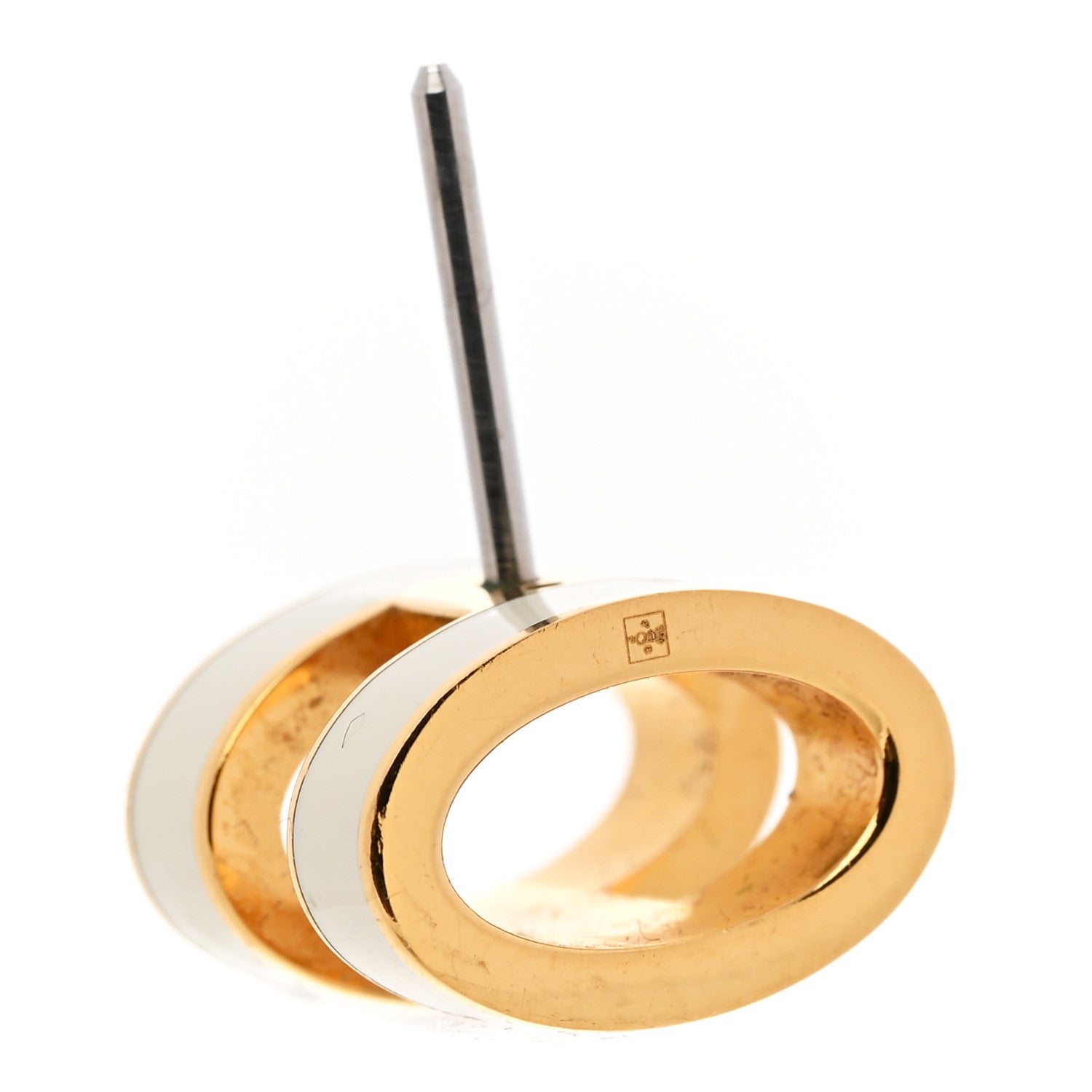 Gold Lacquered Mini Pop H Earrings White
