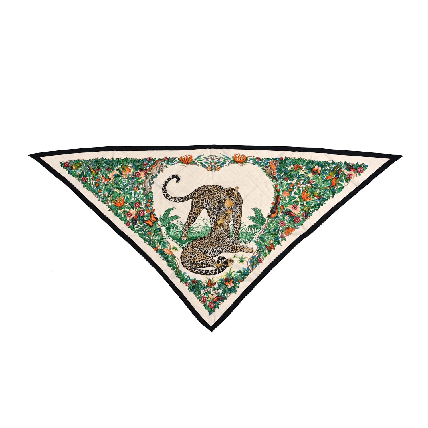 Cashmere Silk Jungle Love Giant Triangle Scarf Black Naturel Multicolor
