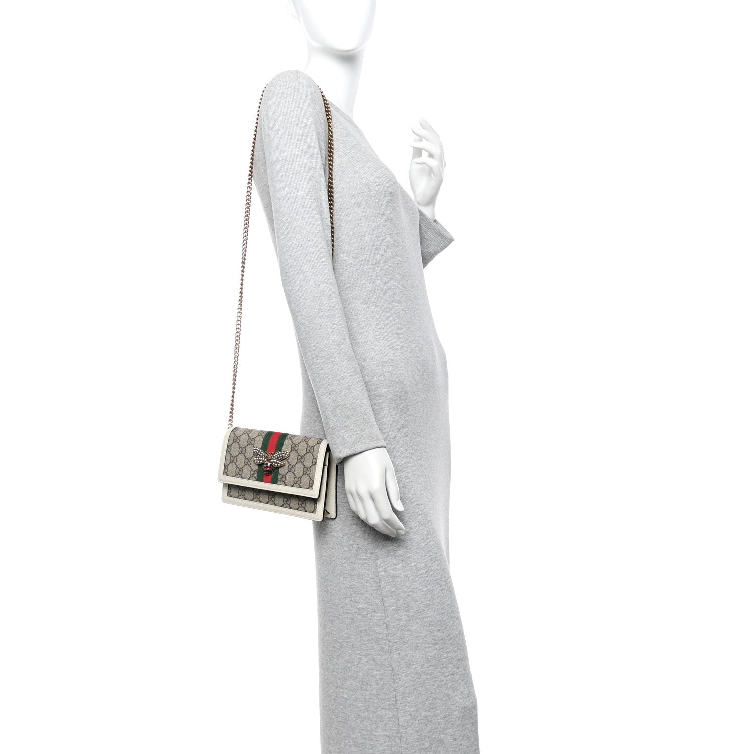 GG Supreme Monogram Web Queen Margaret Chain Wallet White