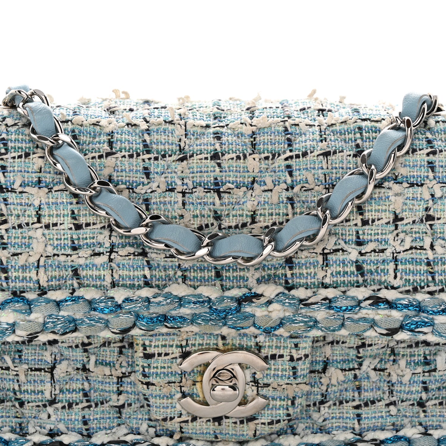 Tweed Braid Mini Flap Blue White Navy