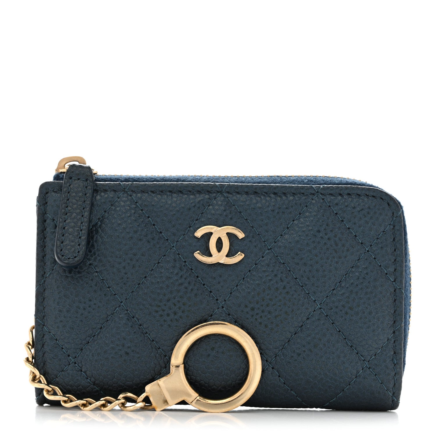 Caviar Quilted Zipped Key Holder Case Dark Blue