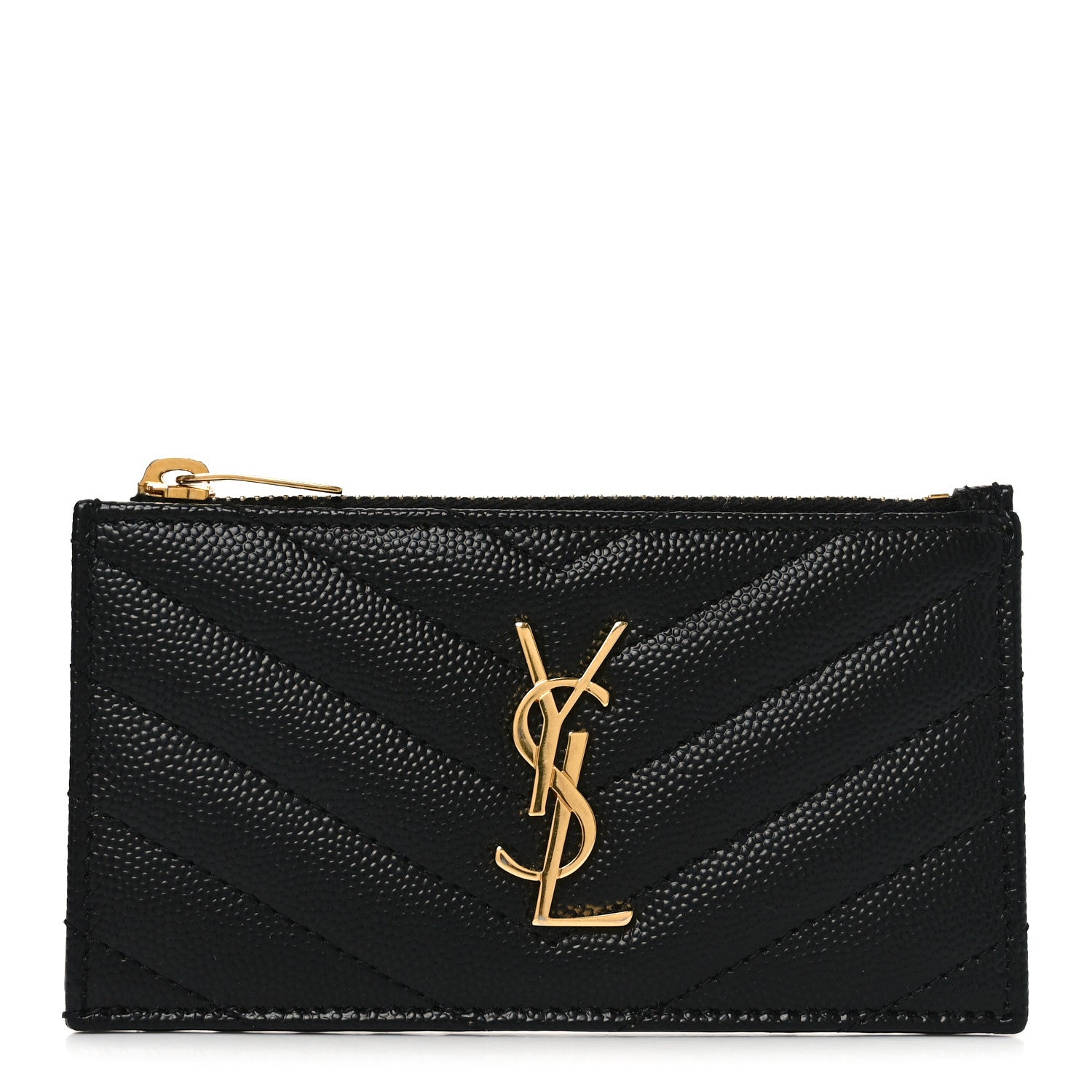 Grain De Poudre Matelasse Chevron Monogram Fragments Zippered Card Case Black