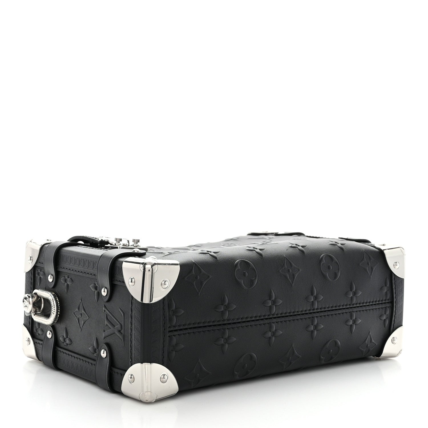 Calfskin Debossed Monogram Side Trunk Black