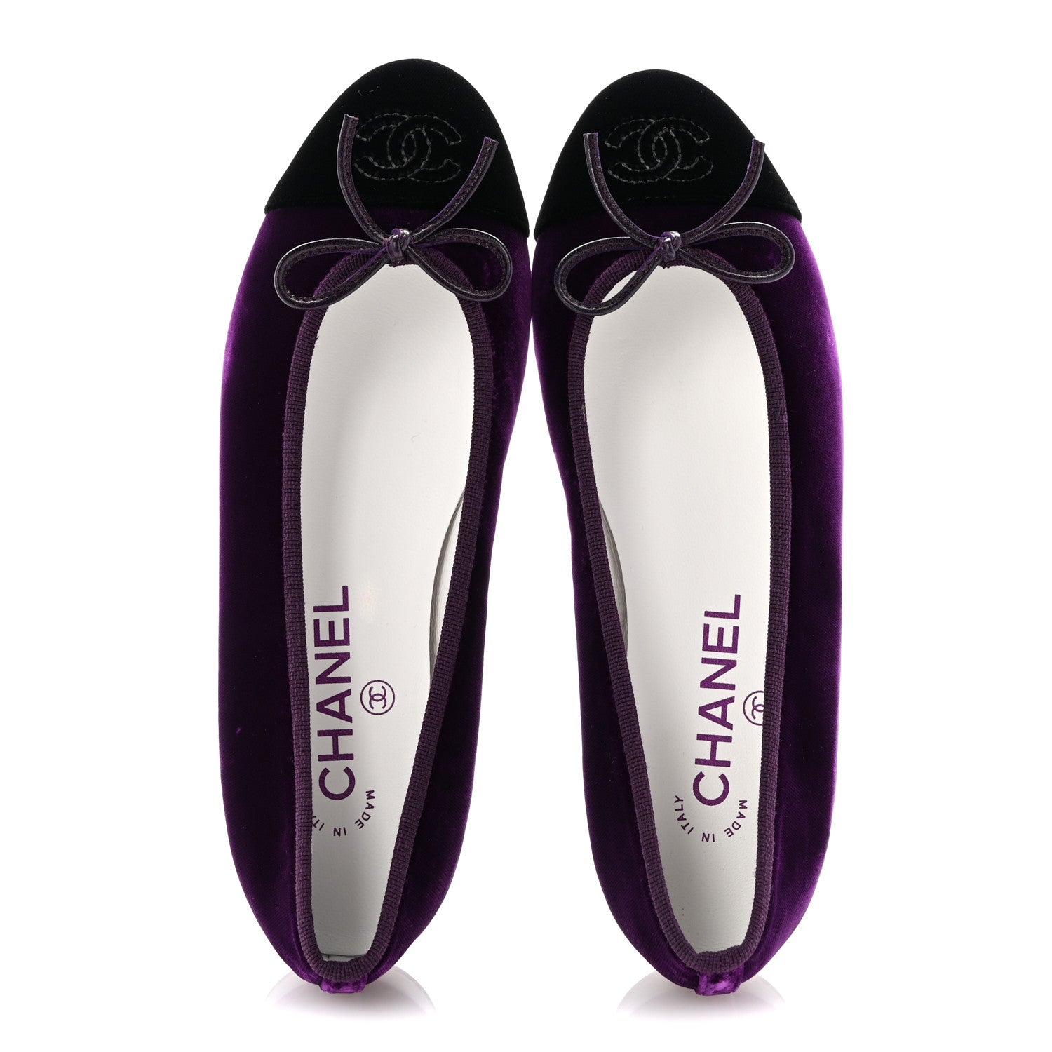Velvet Cap Toe Ballerina Flats 35.5 Purple Black