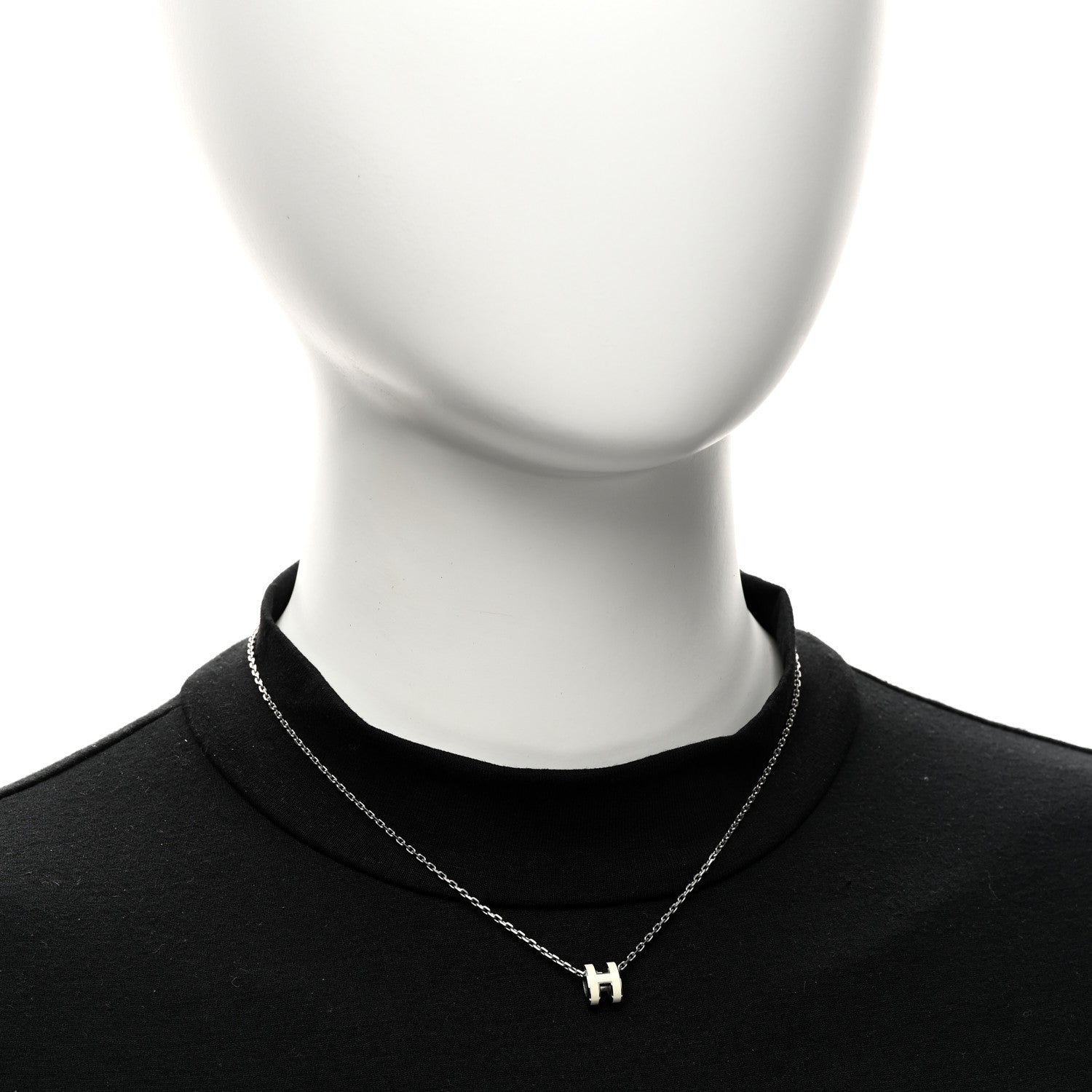 Lacquered Palladium Mini Pop H Pendant Necklace White