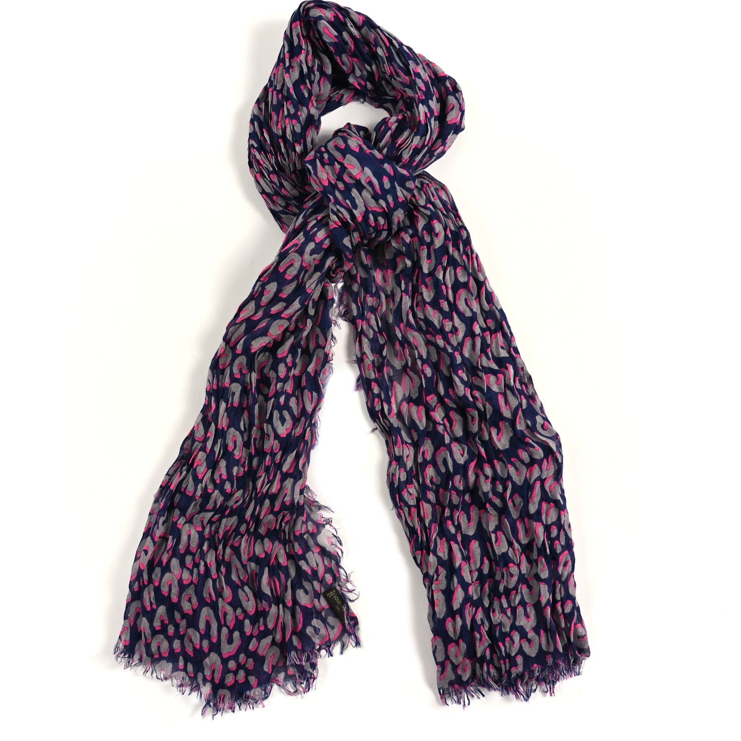 Cashmere Silk Sprouse Leopard Shawl Scarf Blue Nuit