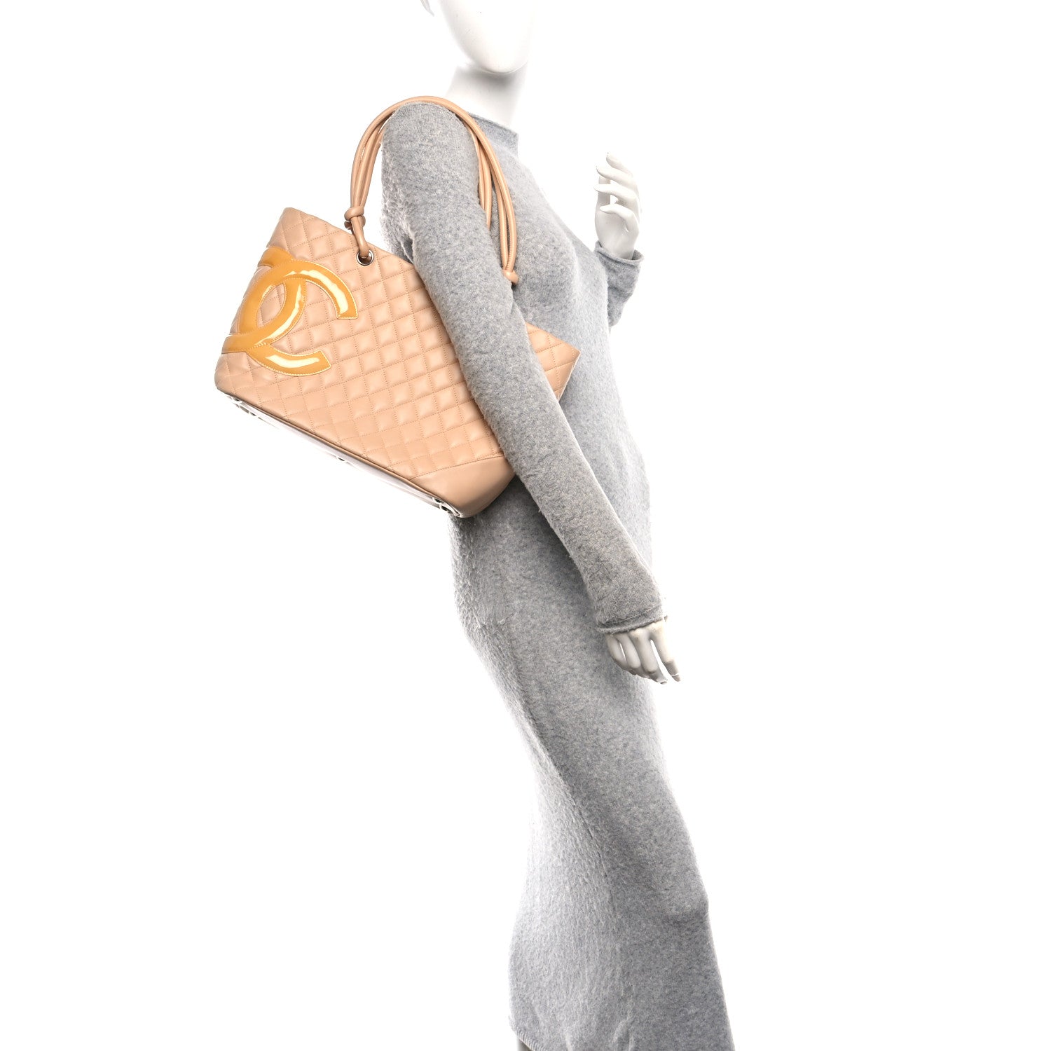 Calfskin Quilted Large Cambon Tote Beige
