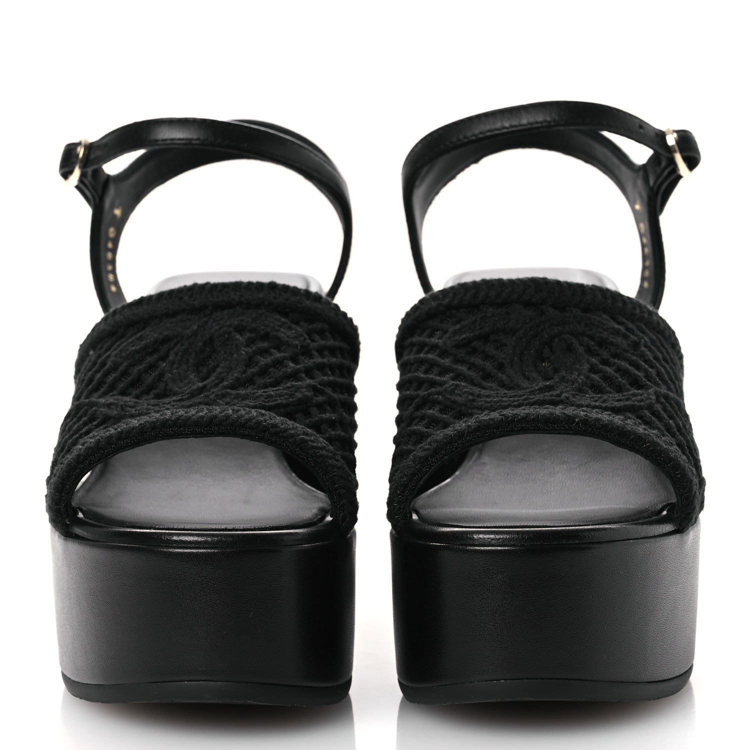 Fabric Calfskin CC Platform Sandals 36 Black