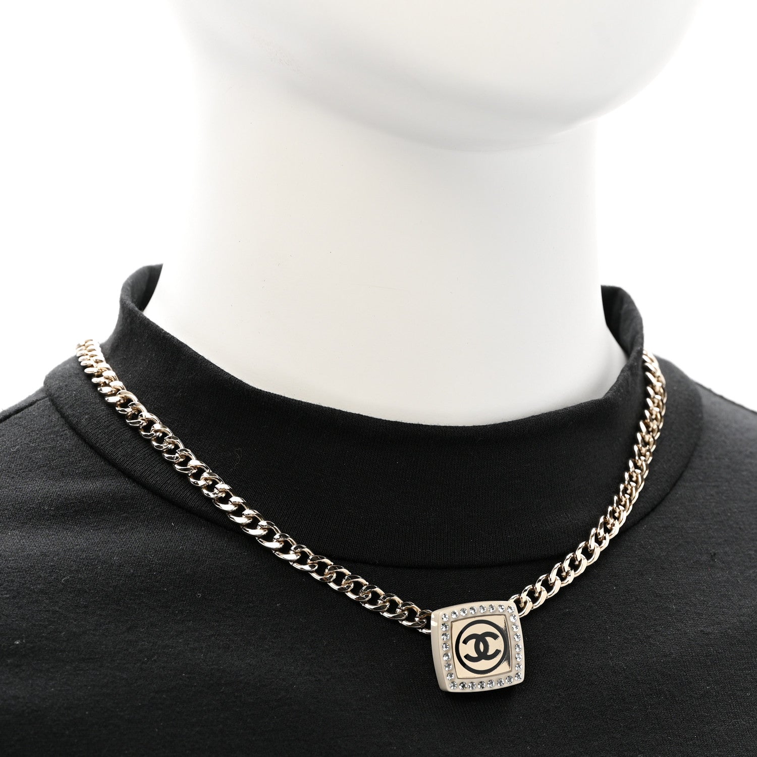 Metal Crystal CC Square Choker Gold