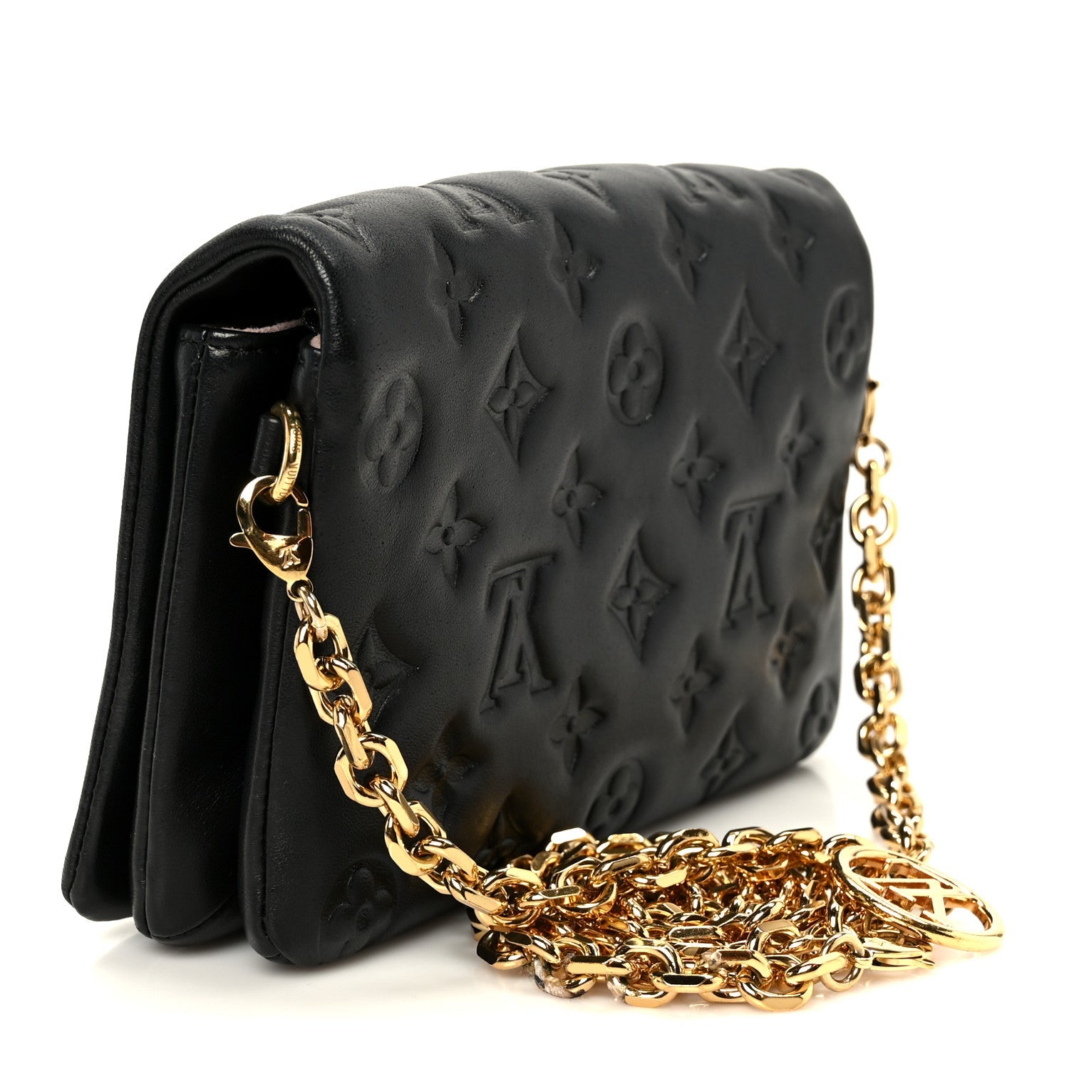 Lambskin Embossed Monogram Pochette Coussin Black