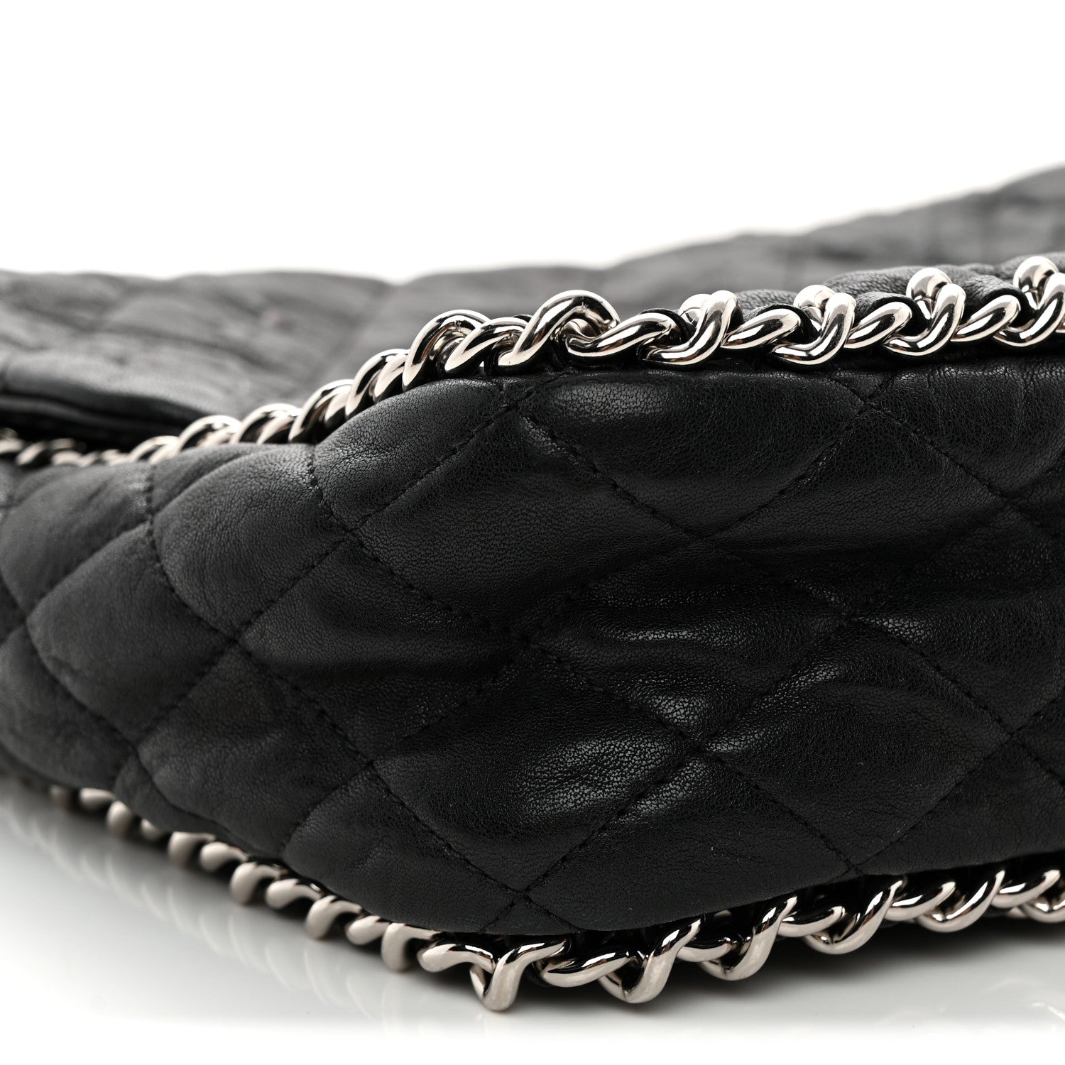 Washed Lambskin Quilted Maxi Chain Around Flap Black