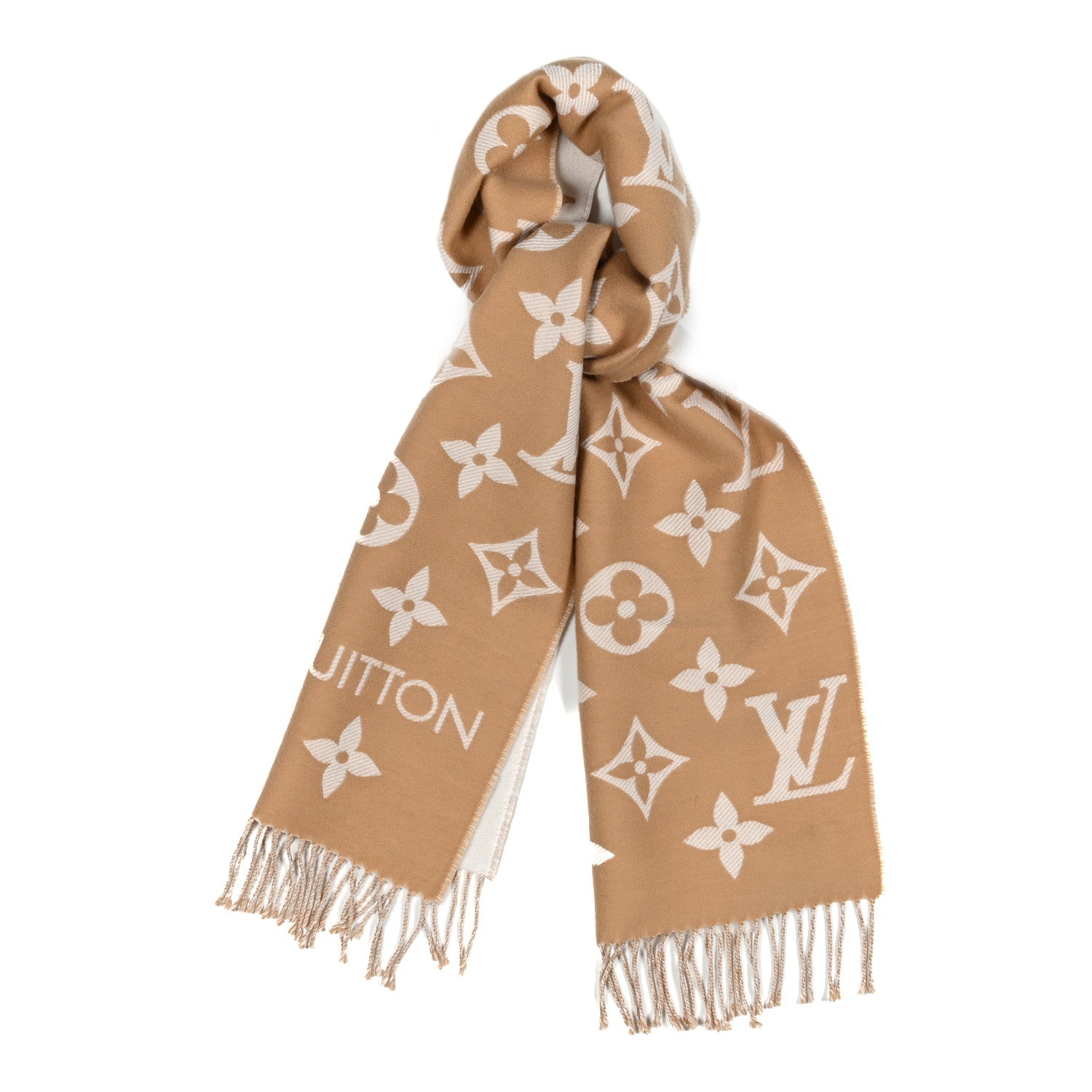 Wool Monogram LV Essential Scarf Beige