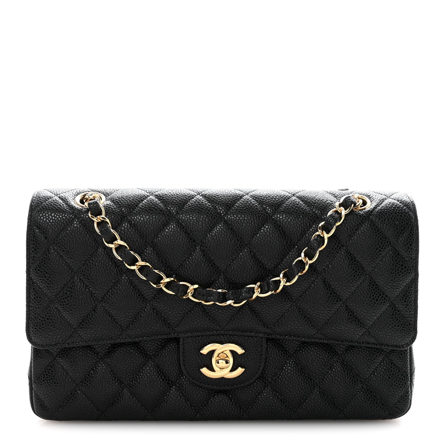 Caviar Quilted Medium Double Flap Black