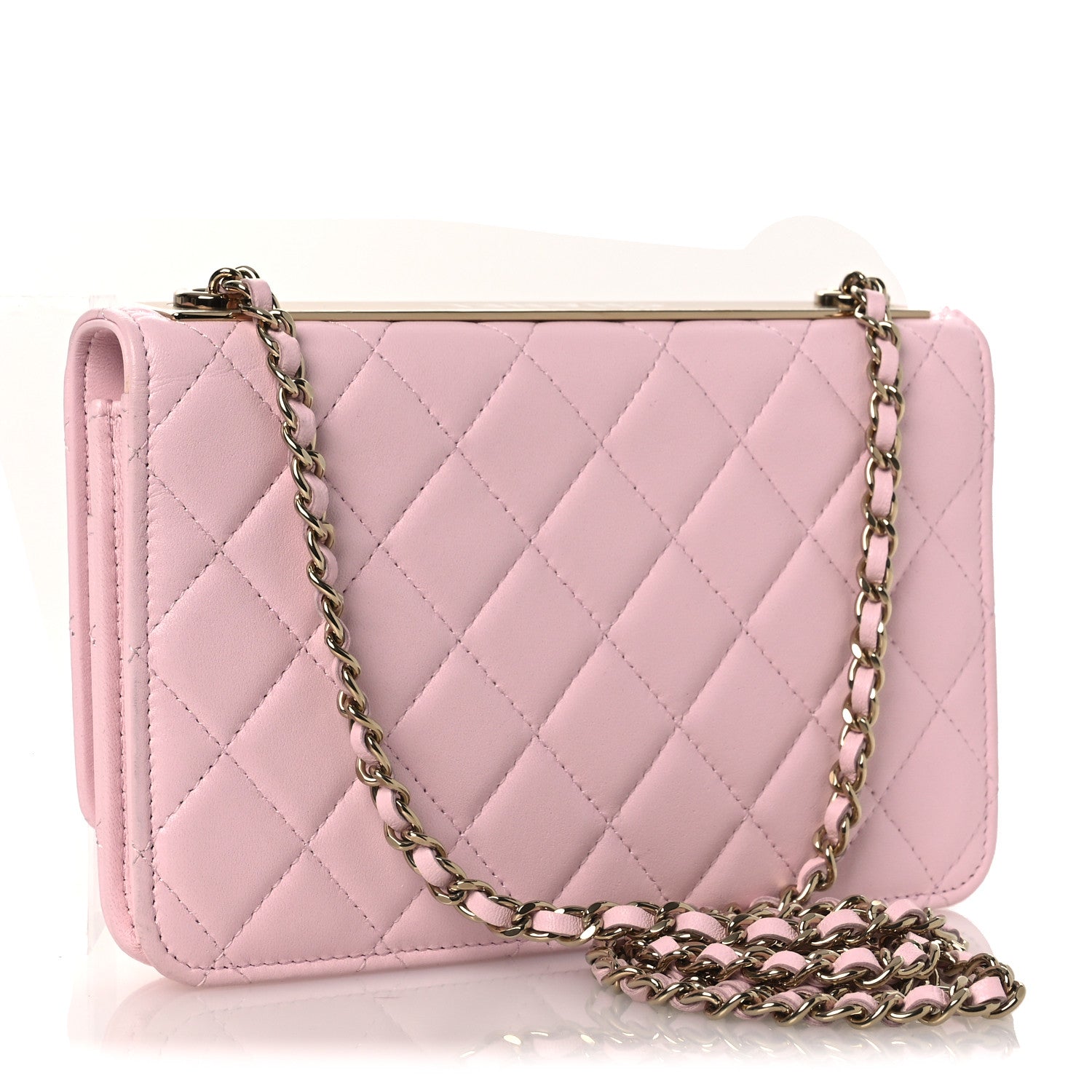 Lambskin Quilted Trendy Chain CC Wallet On Chain WOC Light Pink