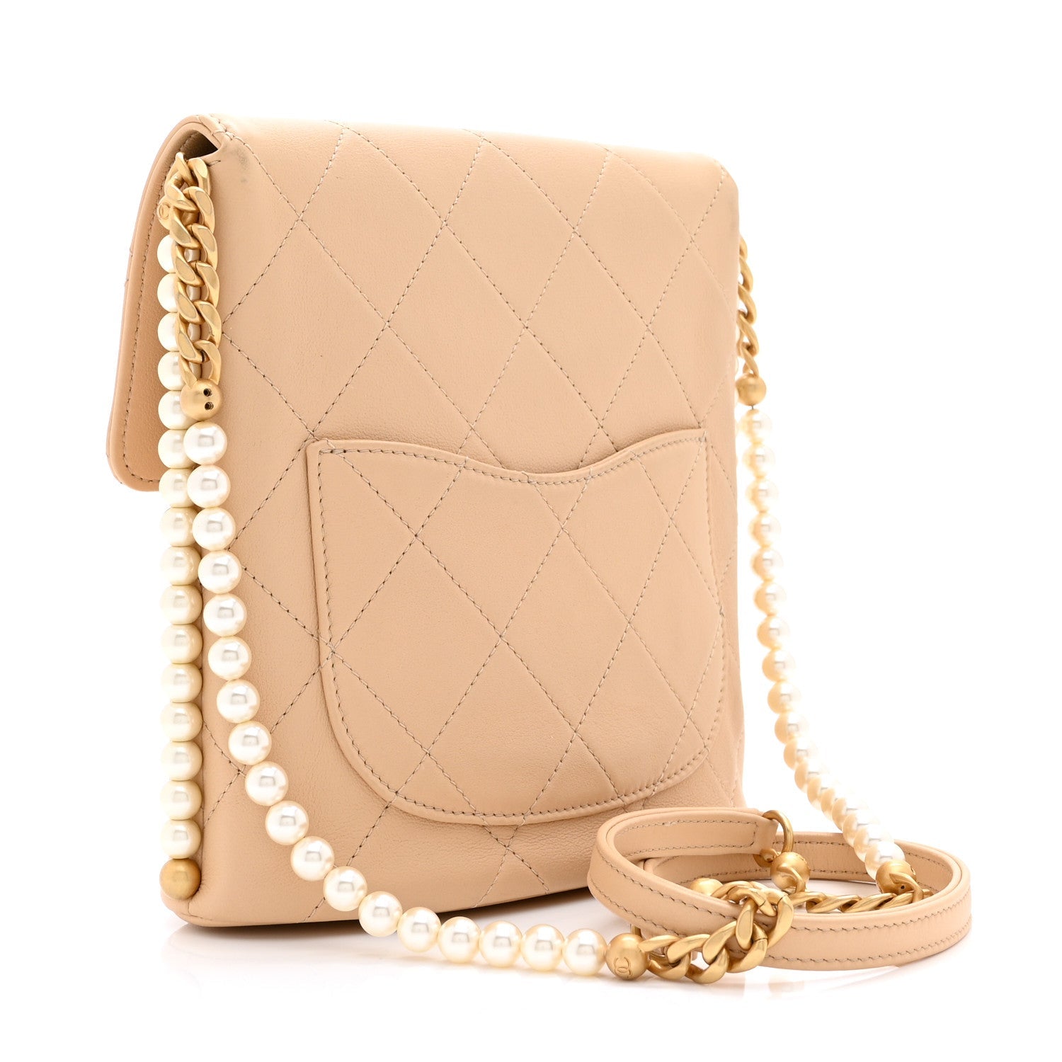 Calfskin Quilted Pearl Small Hobo Bag Beige