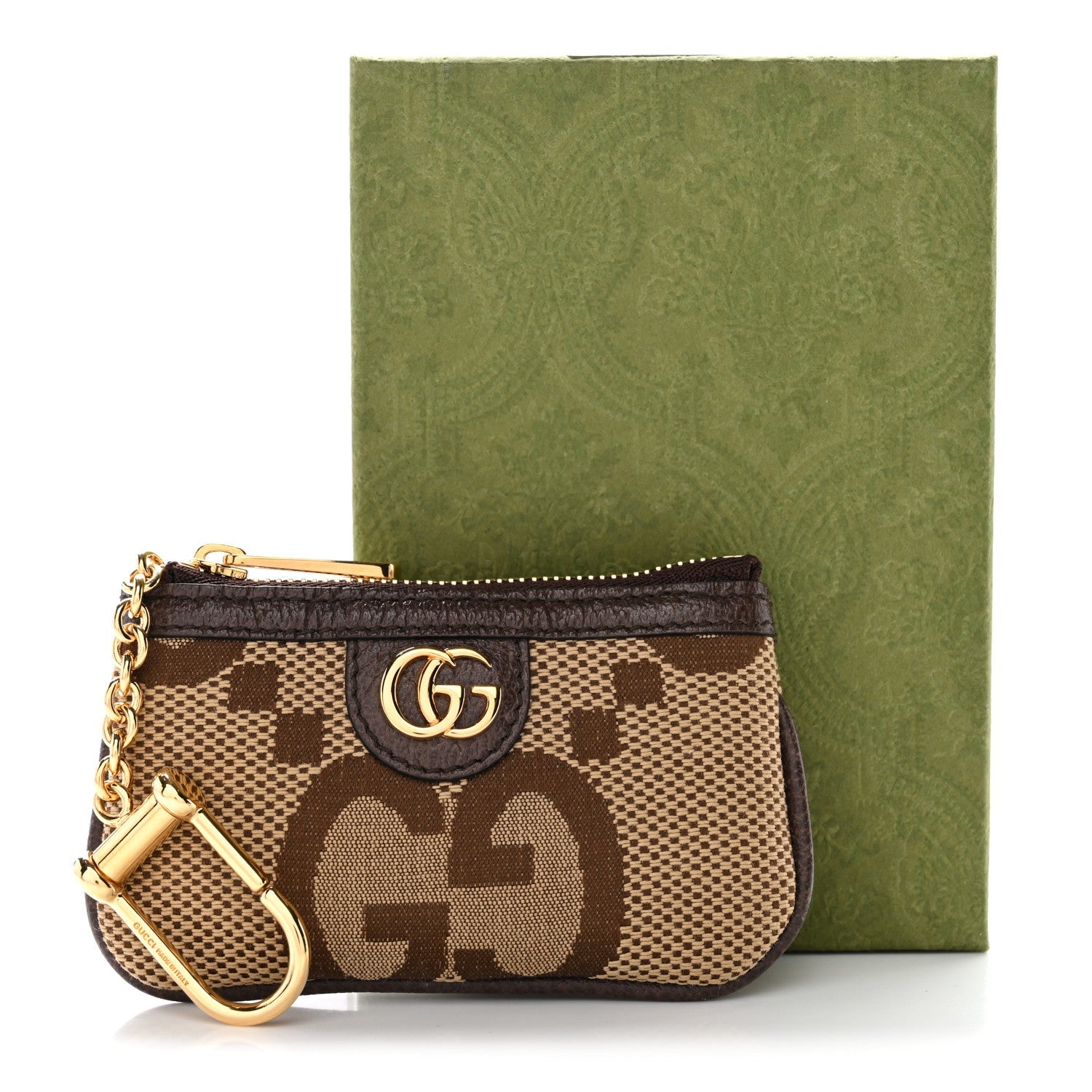 Monogram Jumbo GG Textured Dollar Calfskin Ophidia Key Case Camel Ebony New Acero