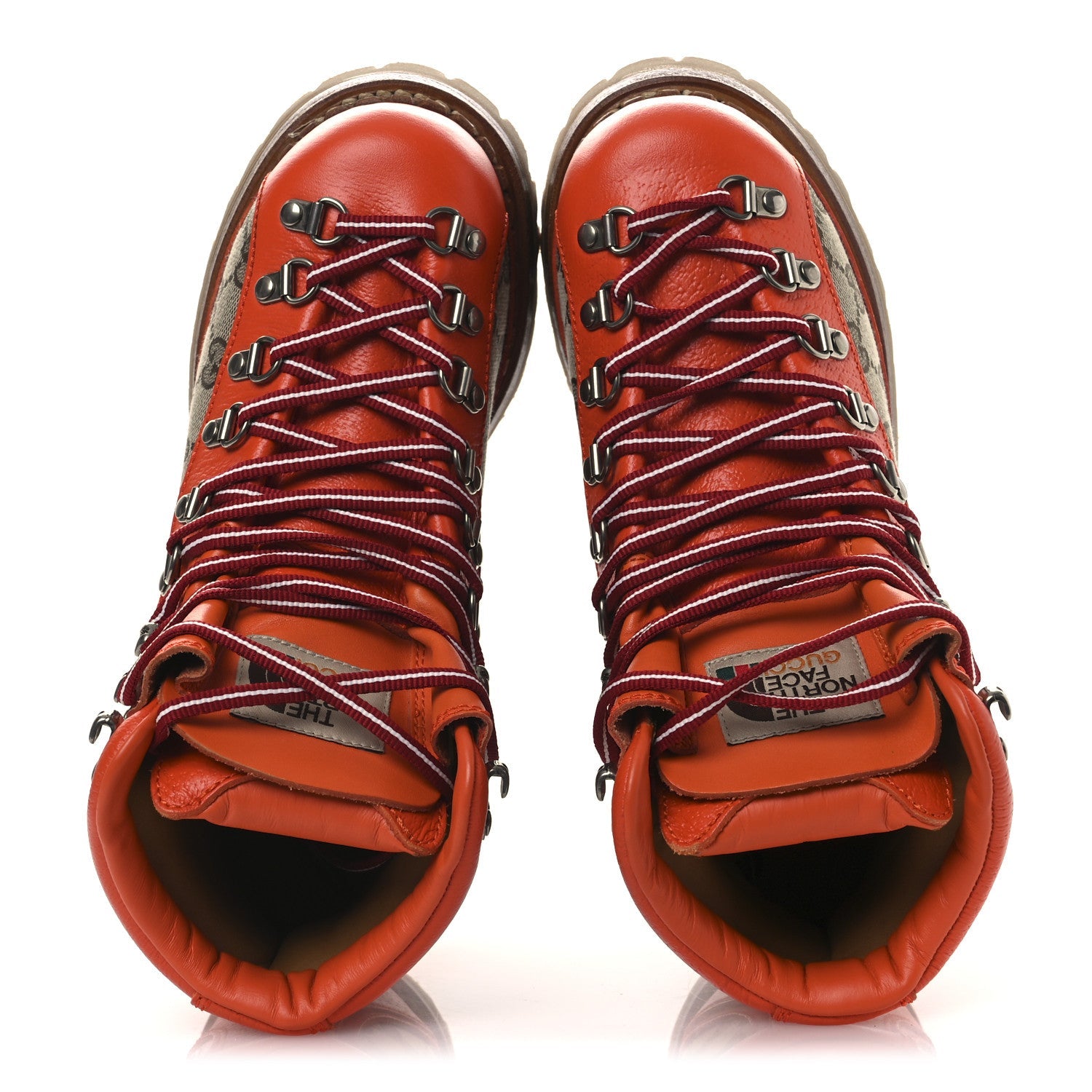 X THE NORTH FACE Monogram Textured Calfskin Hiking Ankle Boots 37 Beige Ebony Deep Orange