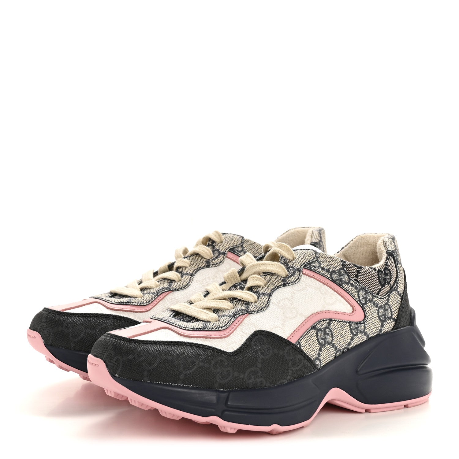GG Supreme Monogram Mix Monogram Womens Rhyton Sneakers 35.5  Black Blue Wild Rose White Beige