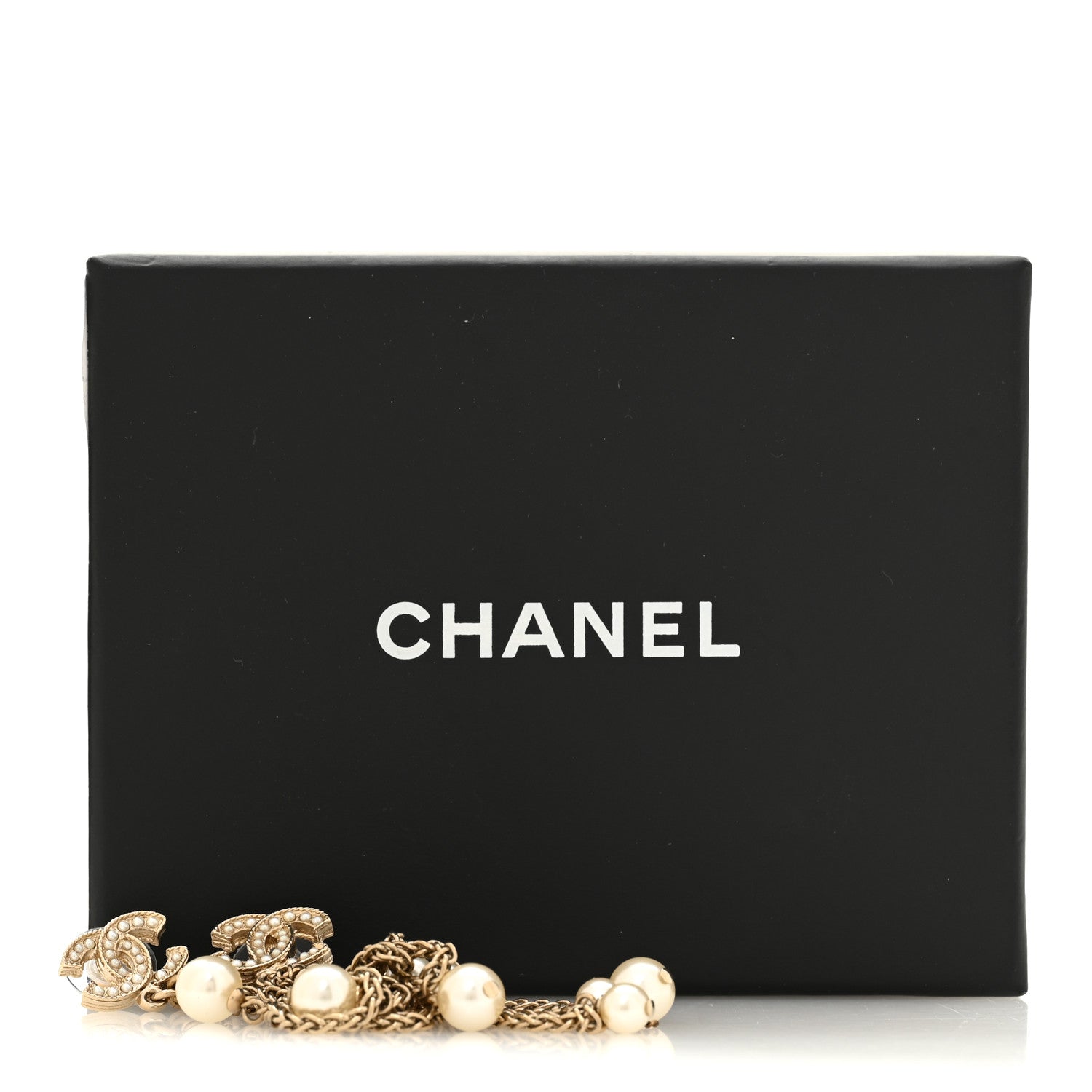 Pearl Chain CC Dangle Earrings Gold
