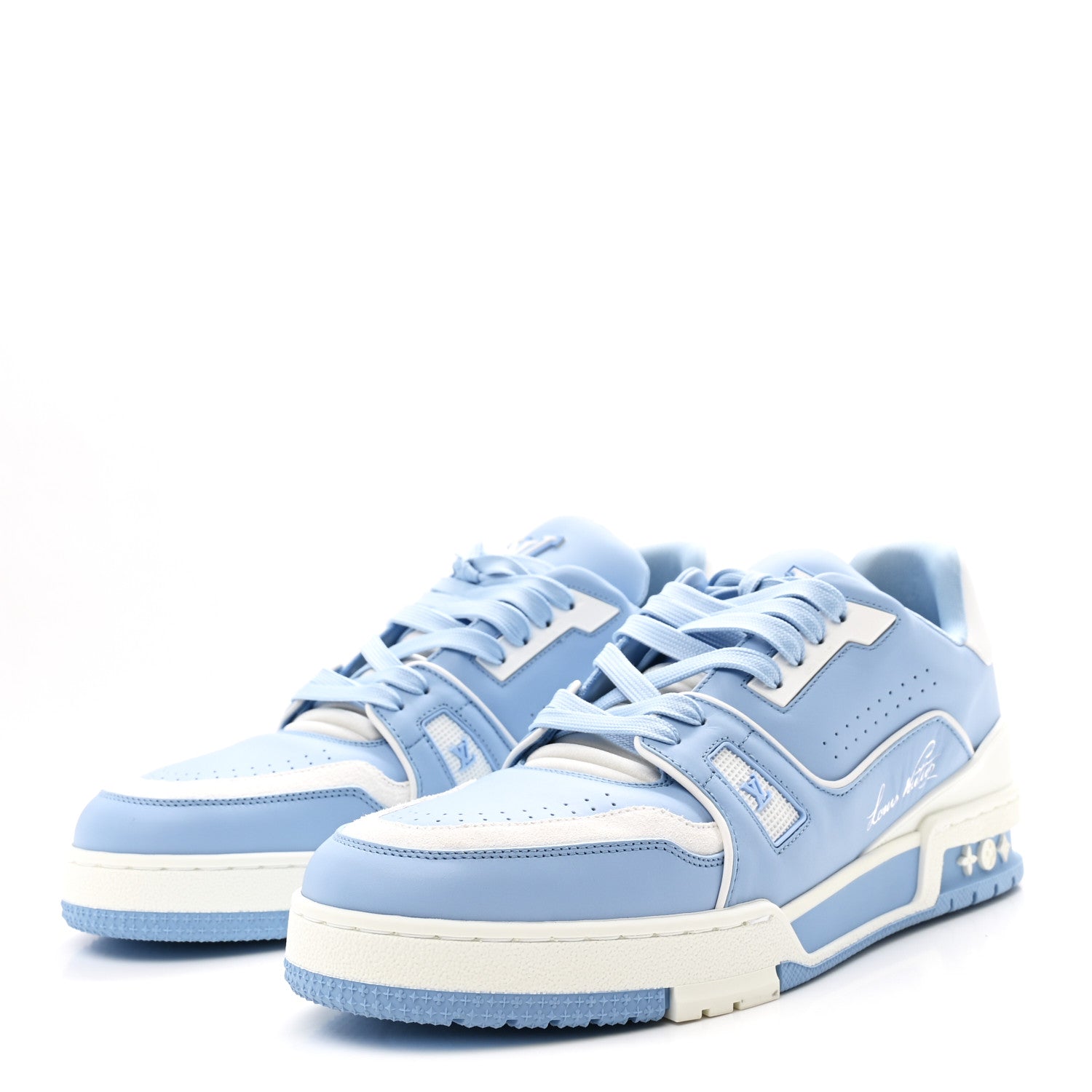 Calfskin Mens LV Trainer Sneakers 9 Blue