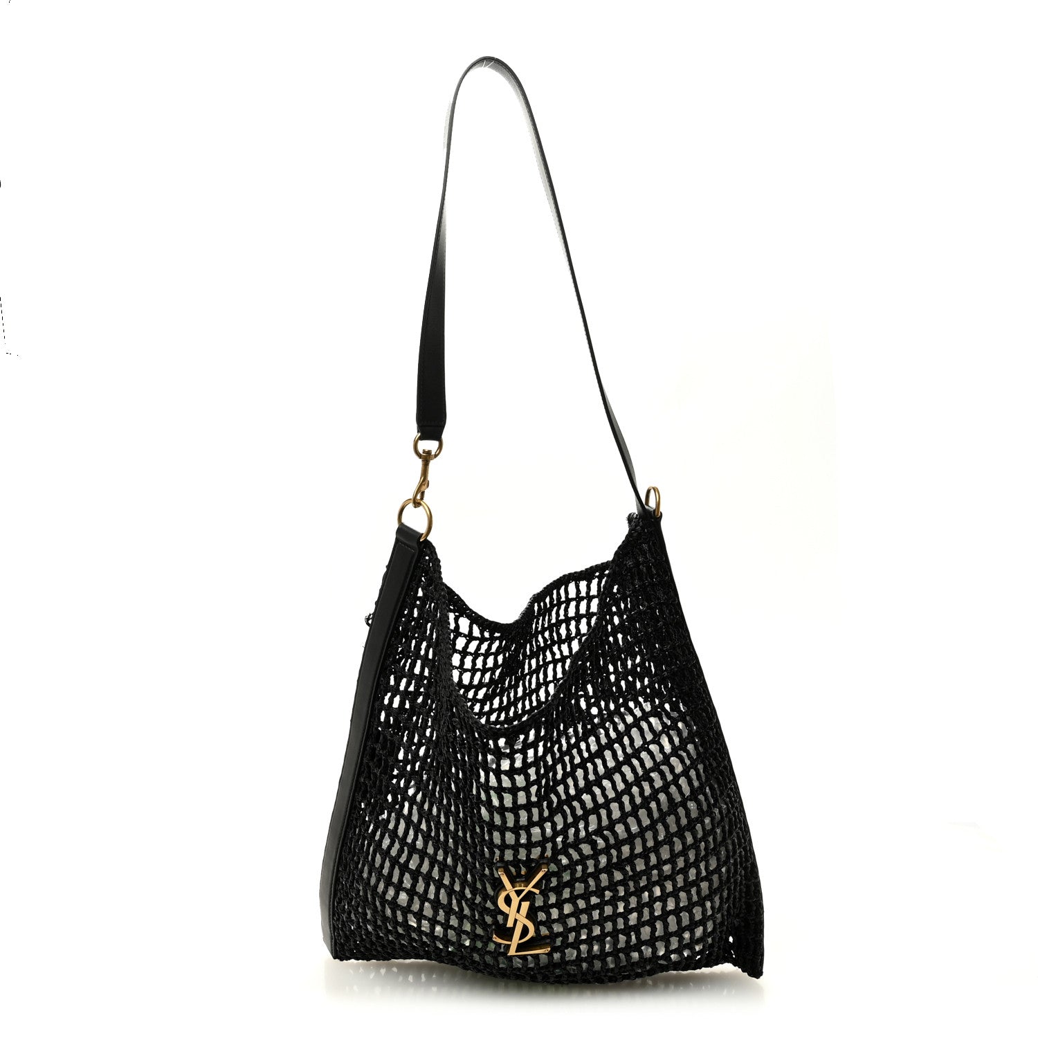 Raffia Calfskin Oxalis Shoulder Bag Black