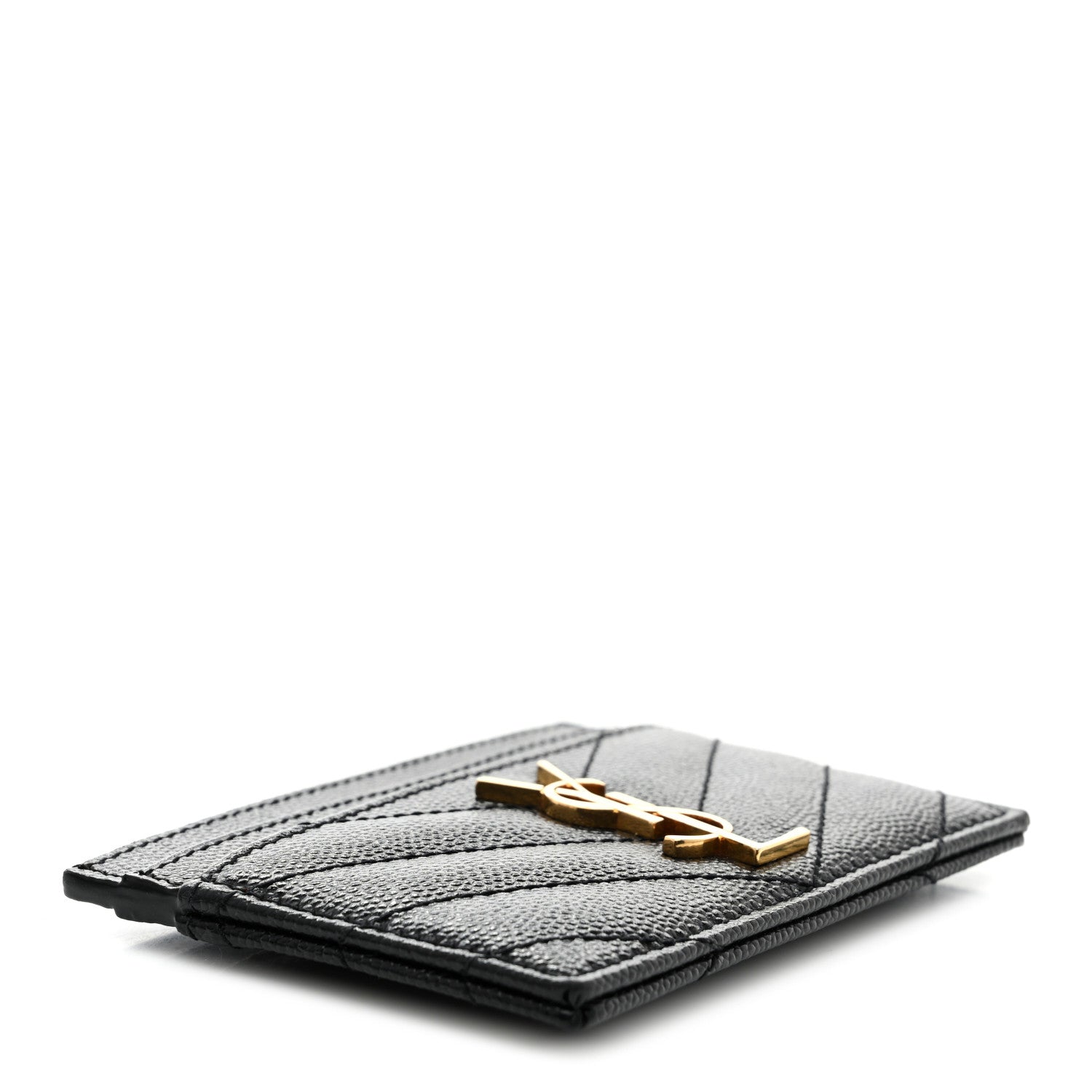 Grain De Poudre Matelasse Chevron Monogram Credit Card Case Black