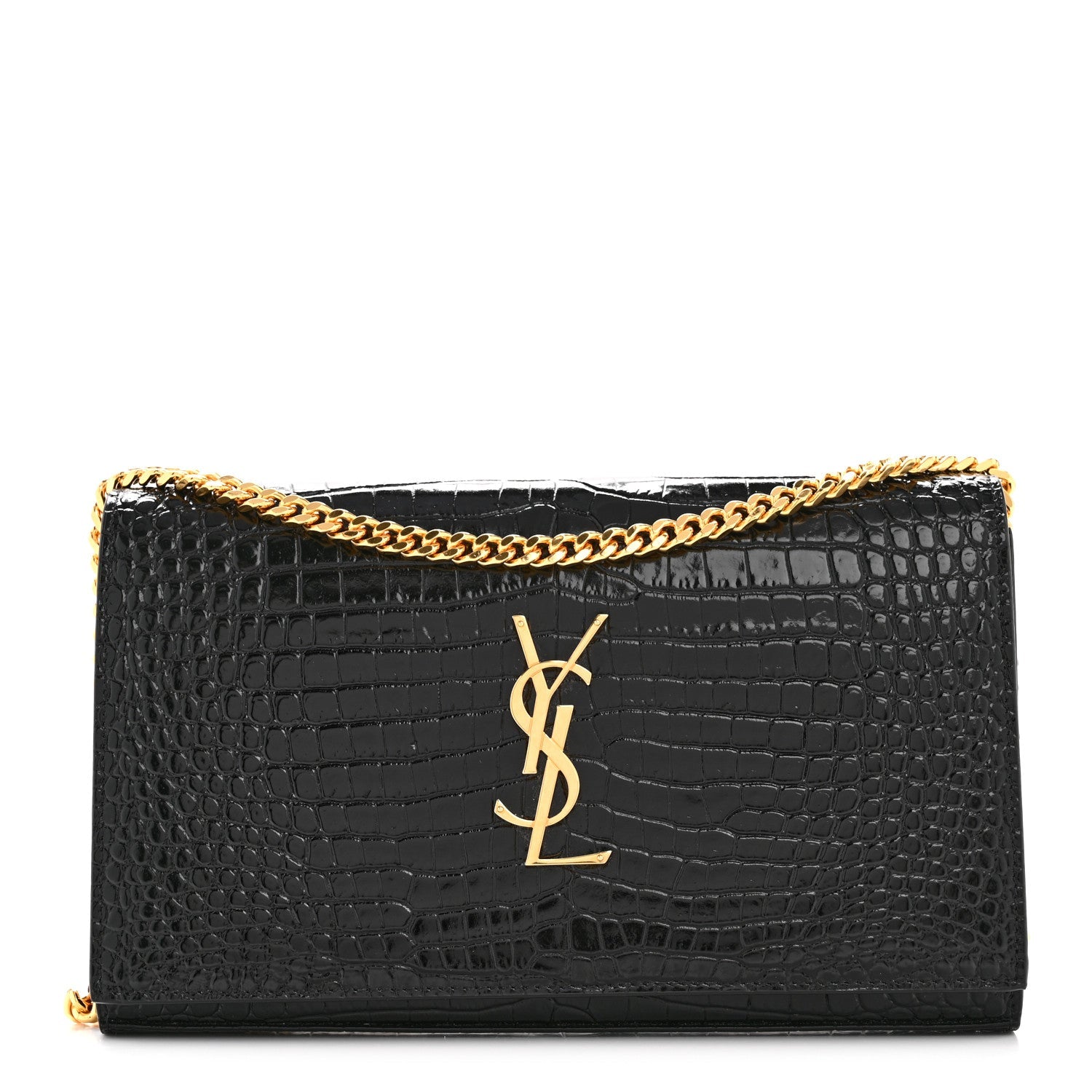 Calfskin Crocodile Embossed Cassandre Wallet On Chain WOC Black