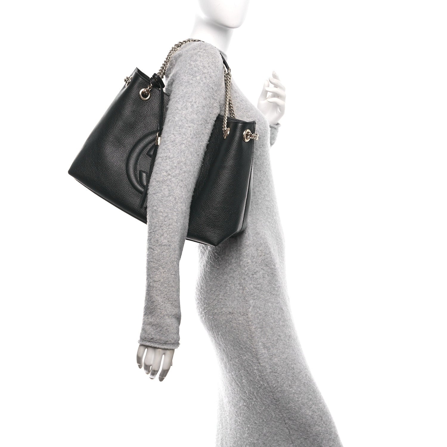 Pebbled Calfskin Medium Soho Chain Shoulder Bag Black
