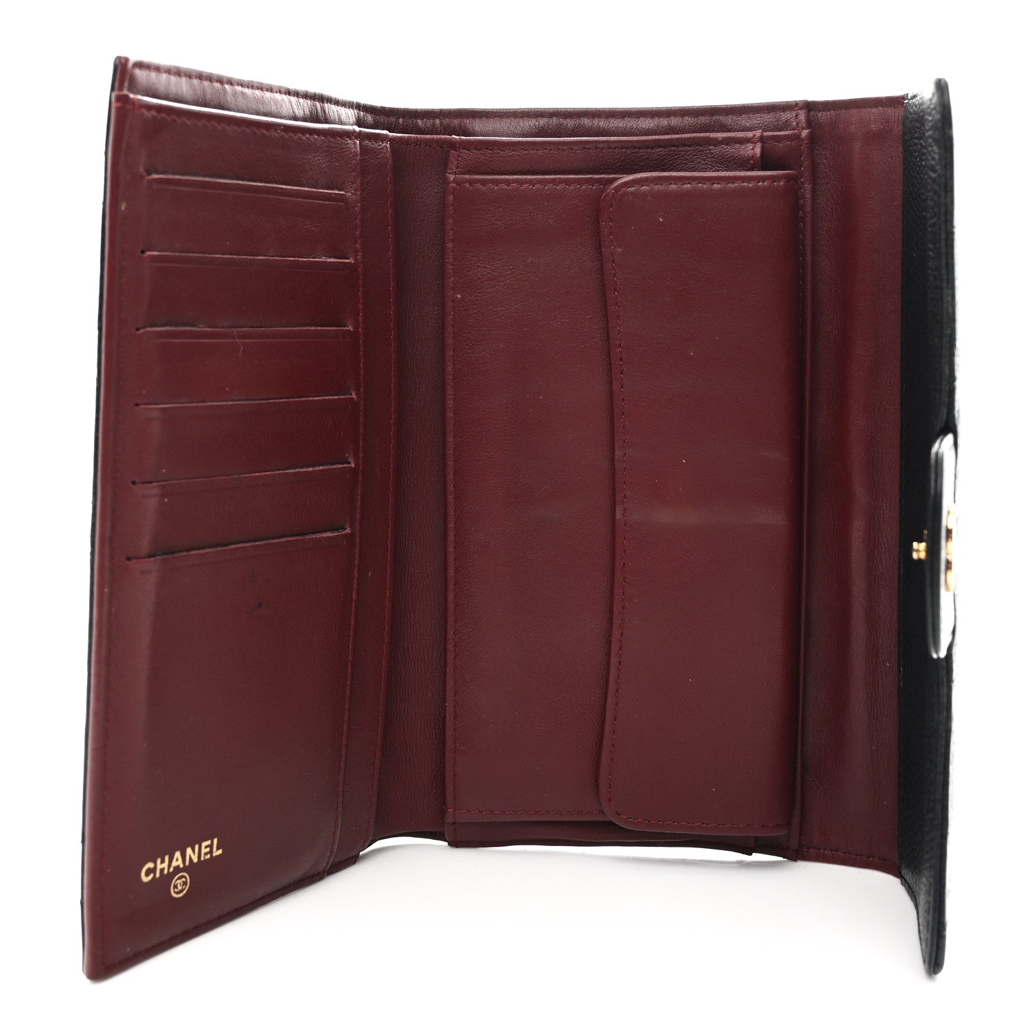Caviar Quilted Long Flap Wallet Black