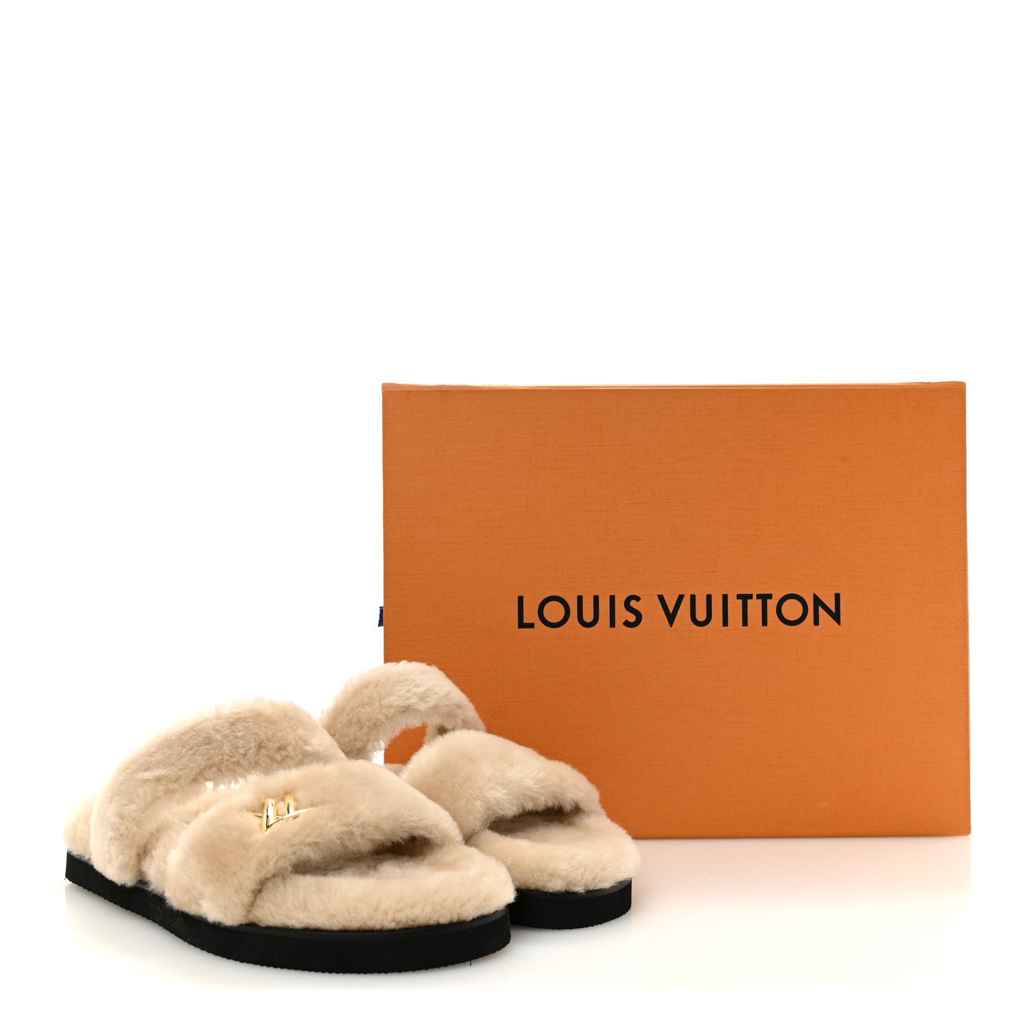 Shearling LV Sunset Flat Comfort Mule 40 Beige