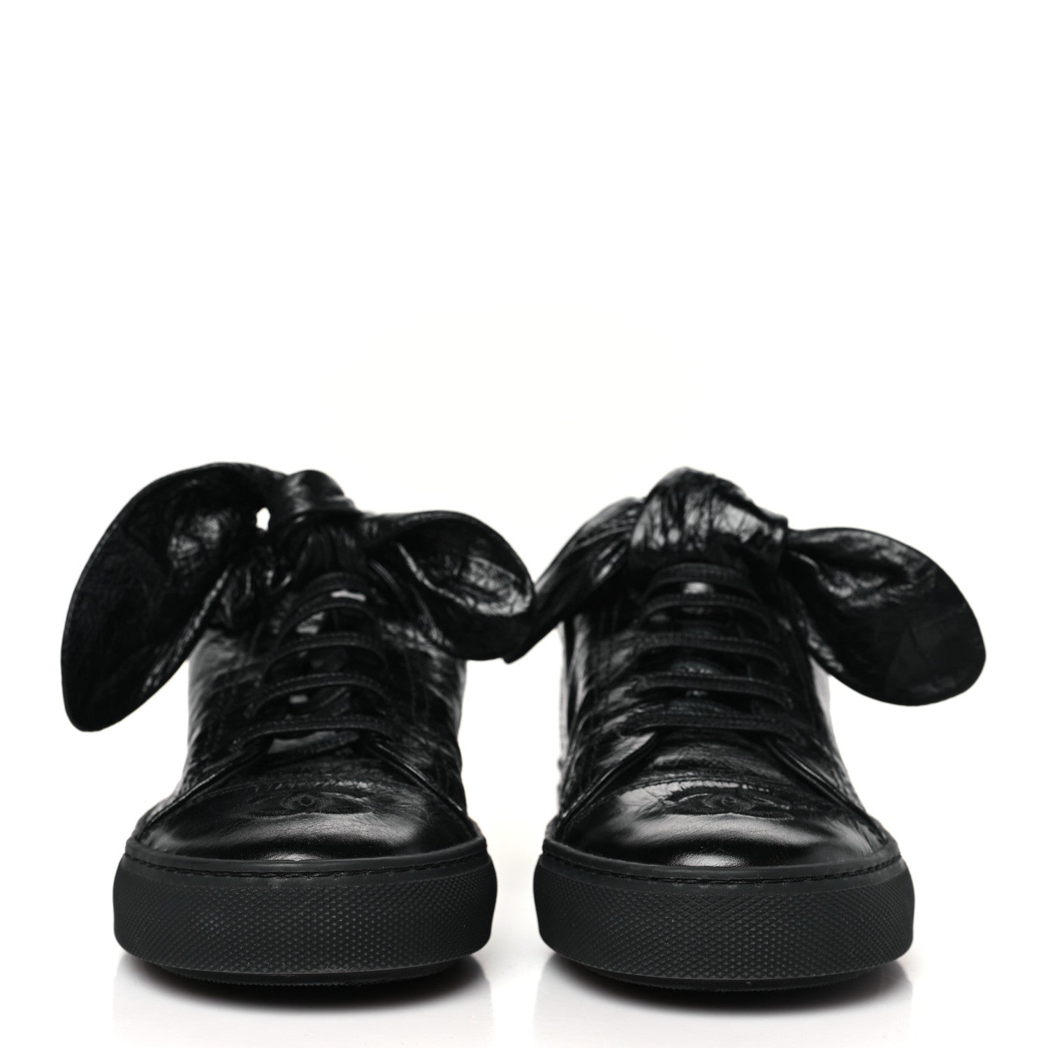 Crumpled Calfskin Womens CC Bow Sneakers 35.5 Black