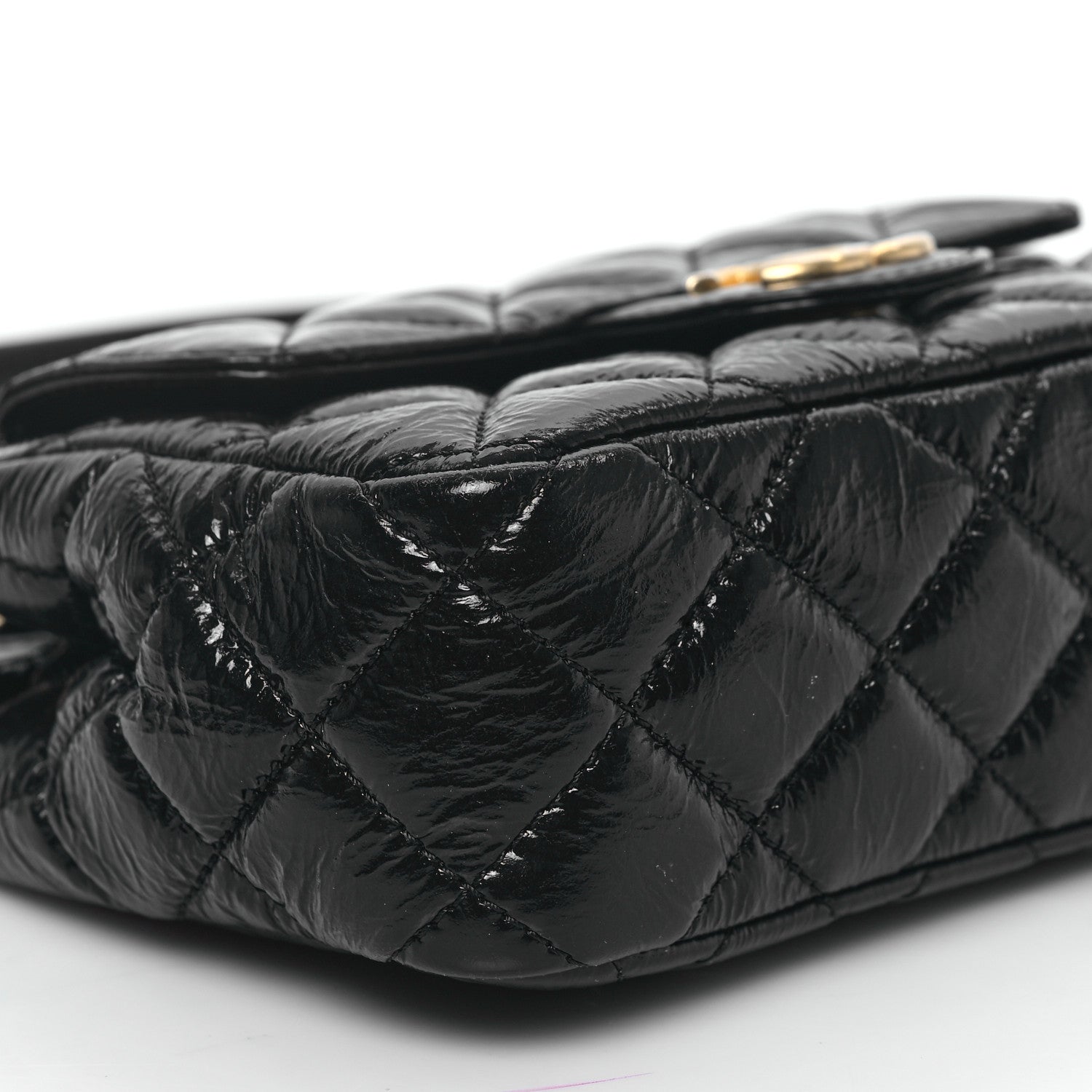 Shiny Crumpled Calfskin Quilted Small Wavy CC Hobo Black
