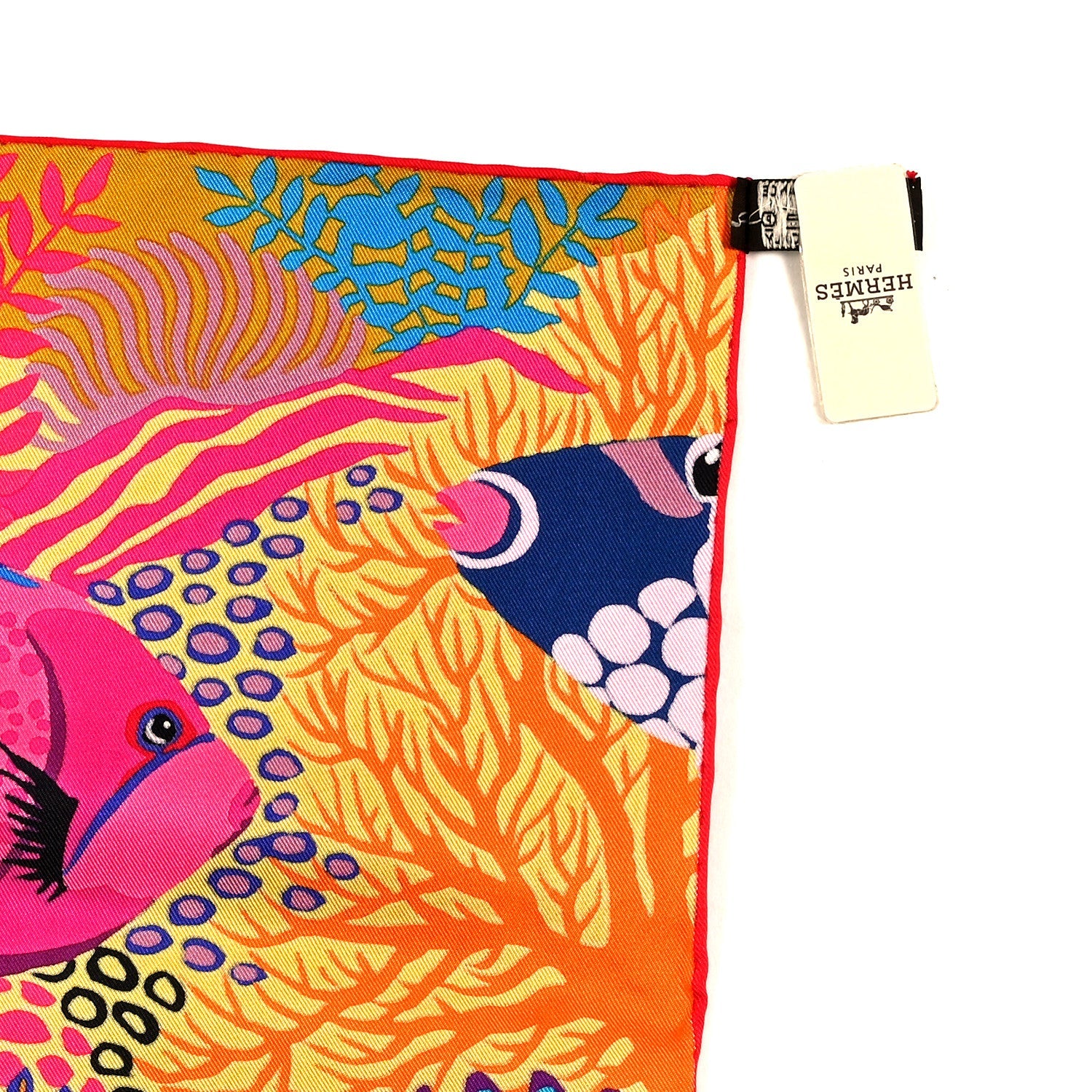 Silk Under The Waves Scarf 90  Ocre Rose Vif Bleu