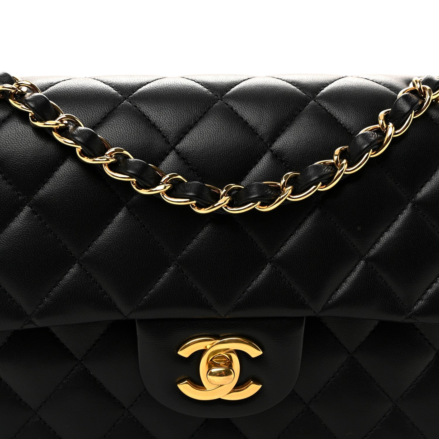 Lambskin Quilted Small Double Flap Black