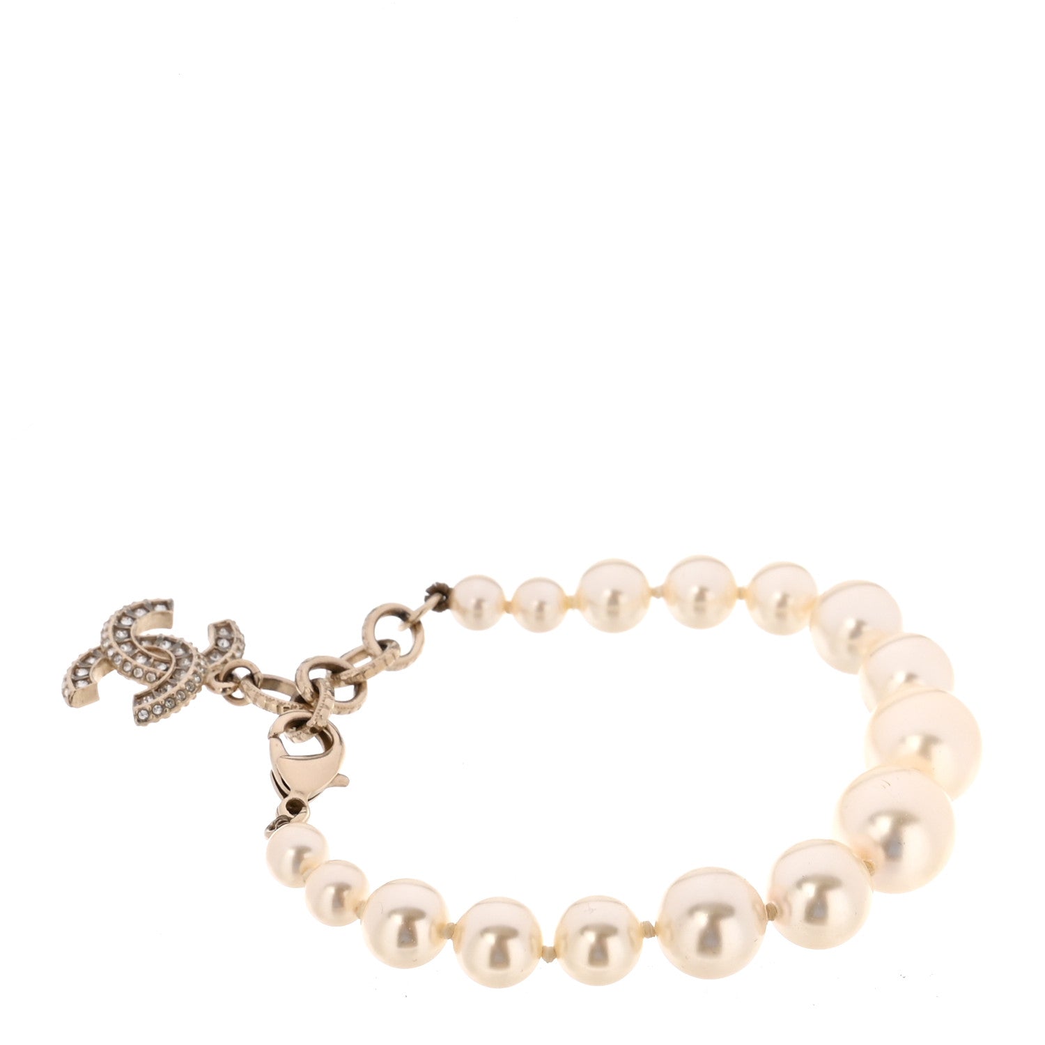 Graduated Pearl Crystal CC Bracelet Gold
