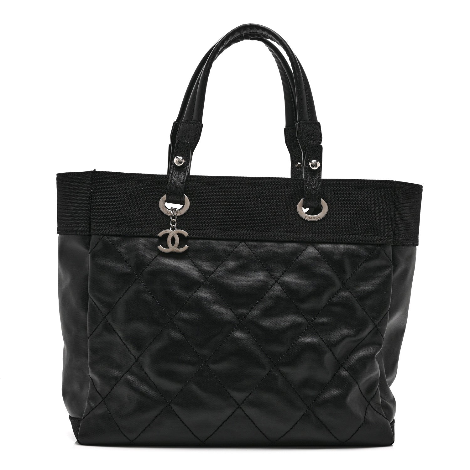 Coated Canvas Quilted Large Paris Biarritz Tote Black