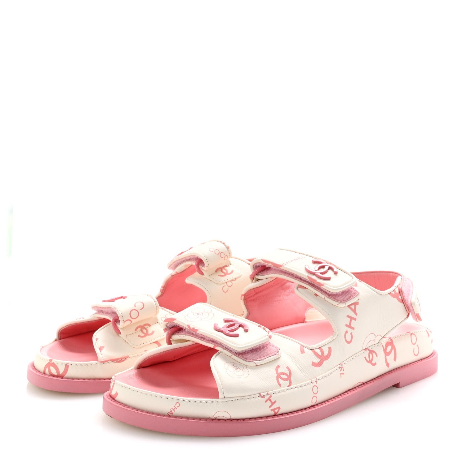 Lambskin Printed CC Velcro Dad Sandals 40 White Pink