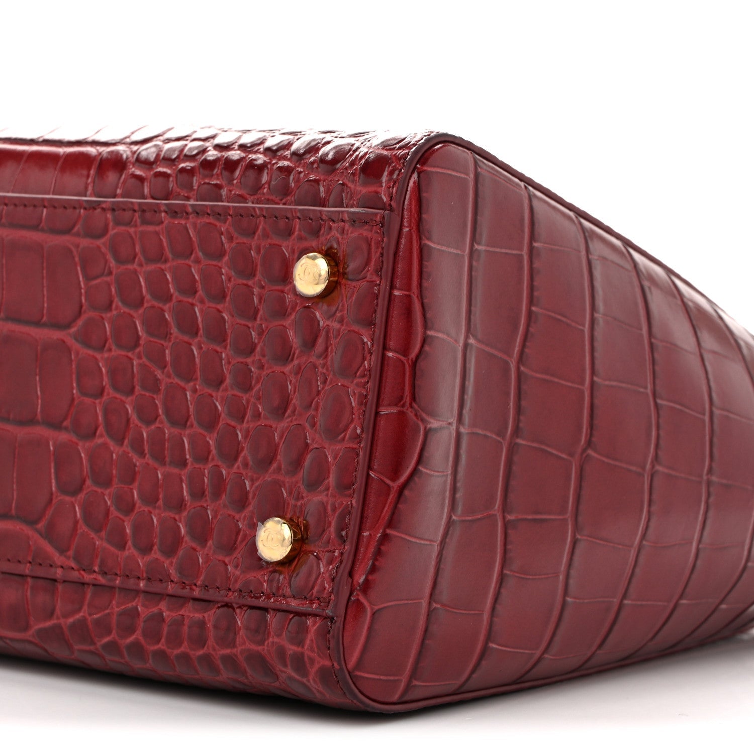 Calfskin Crocodile Embossed Archetype Small Shopper Tote Burgundy
