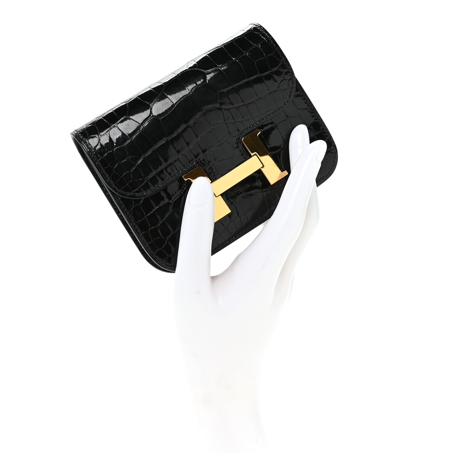 Shiny Alligator Constance Slim Wallet Black