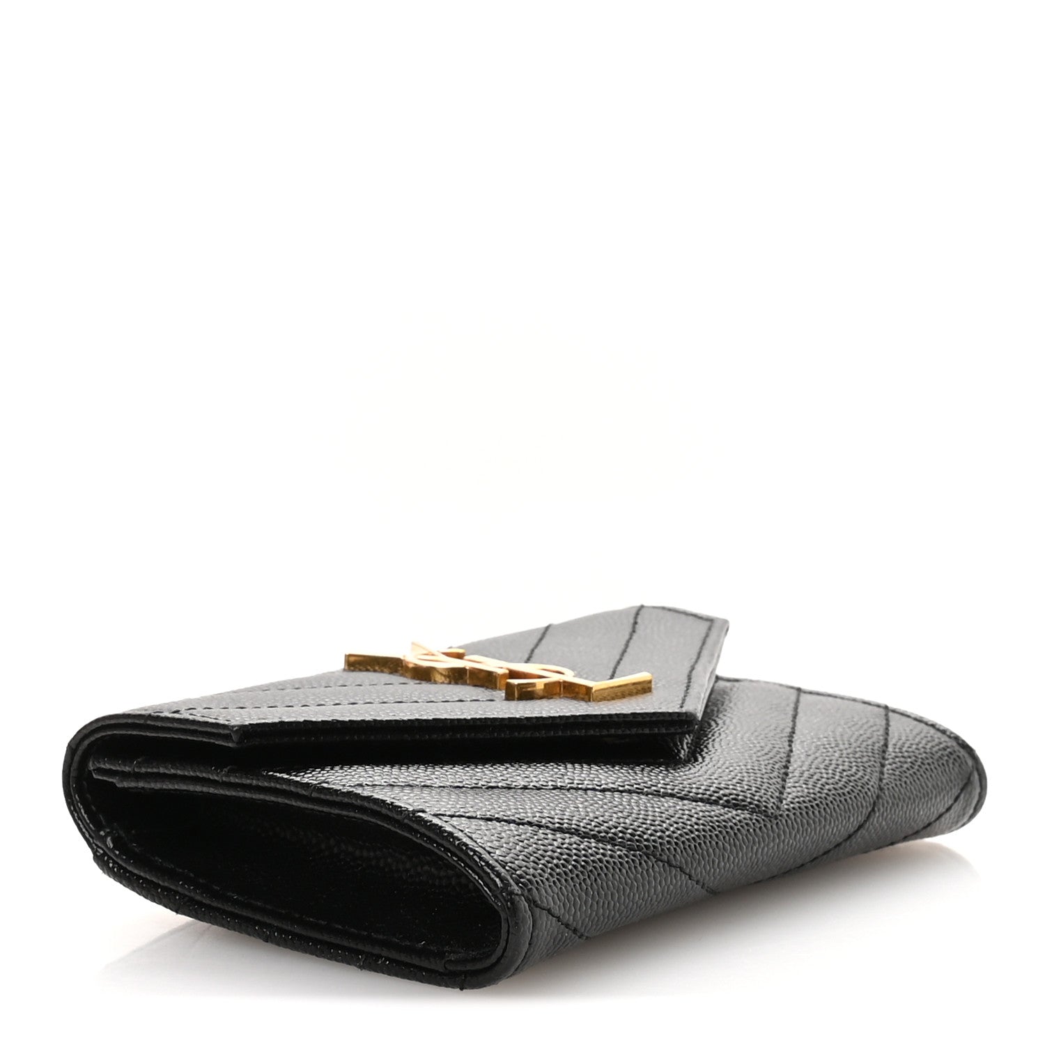 Grain De Poudre Matelasse Chevron Small Monogram Envelope Wallet Black