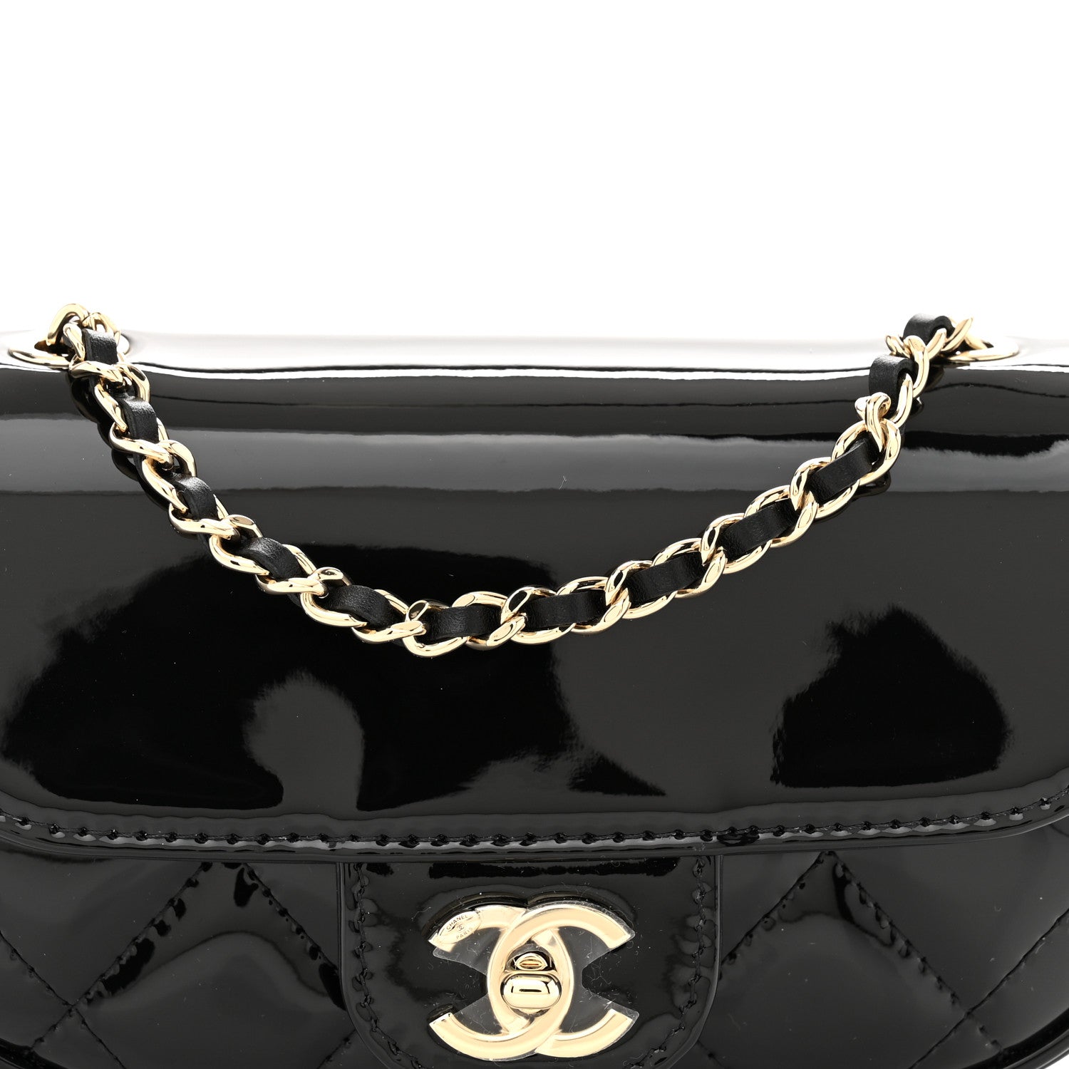 Patent Calfskin Quilted Mini Clutch Black