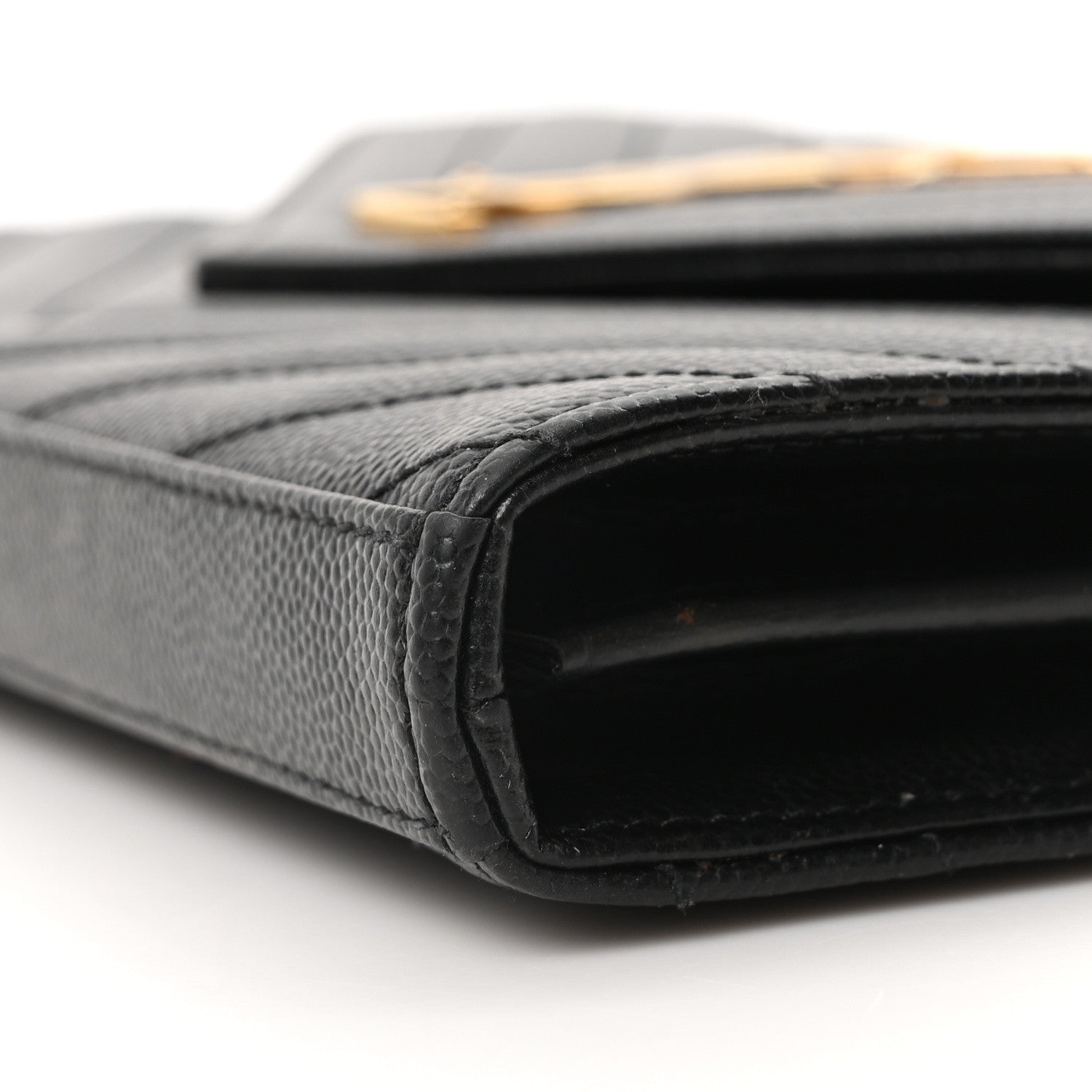 Grain De Poudre Matelasse Chevron Monogram Envelope Chain Wallet Black