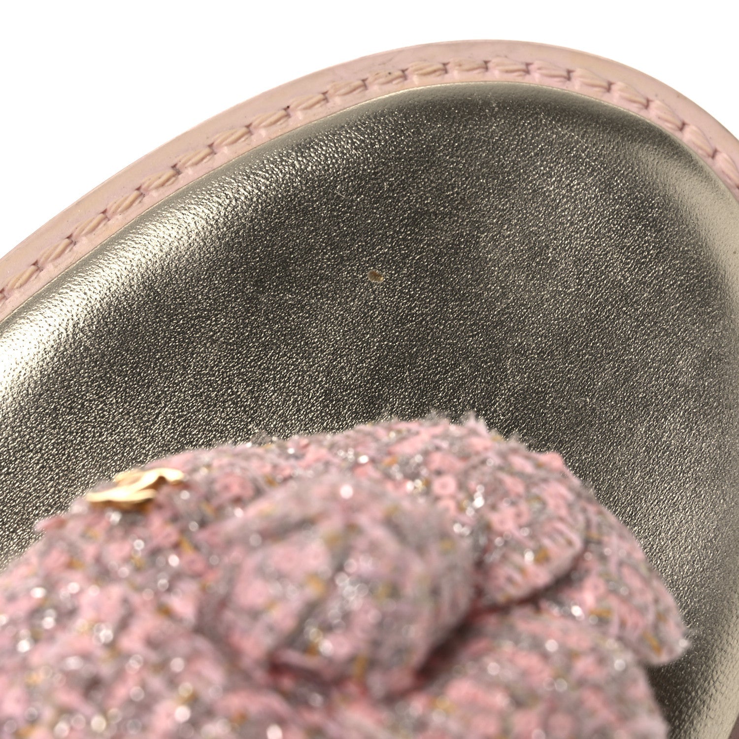 Tweed Camellia Thong Sandals 37.5 Salmon Apricot Gold