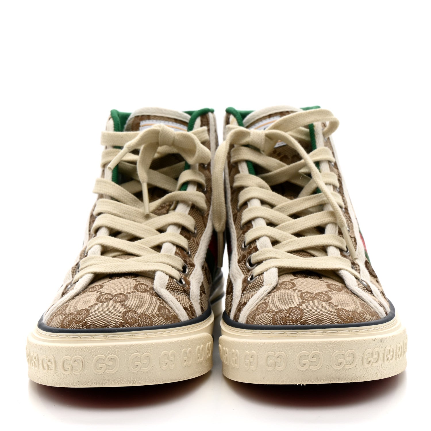 GG Monogram Web Womens 1977 Tennis High Top Sneakers 37.5 Beige Ebony Mystic White
