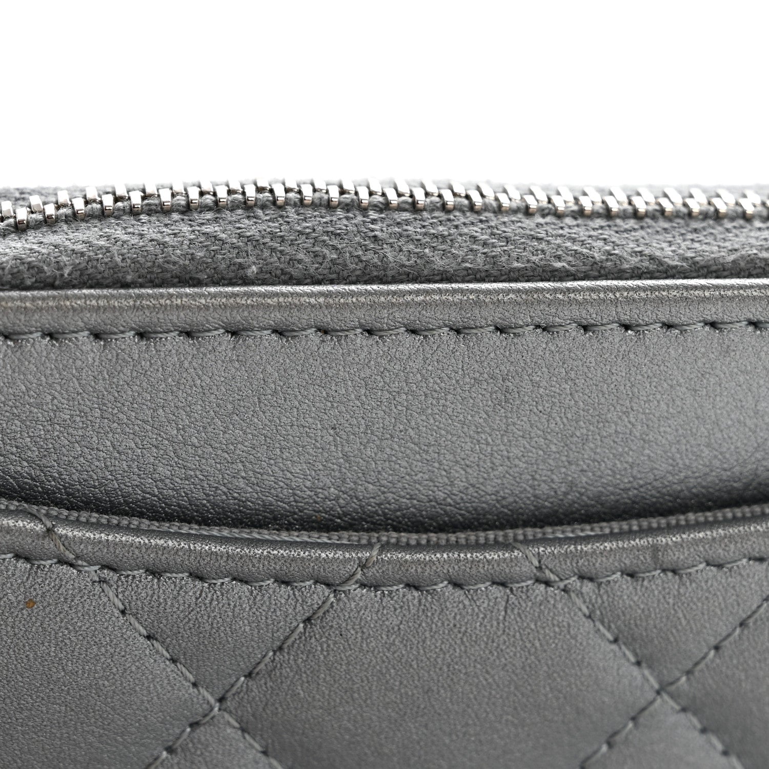 Metallic Lambskin Quilted Zip Around Coin Purse Wallet Silver